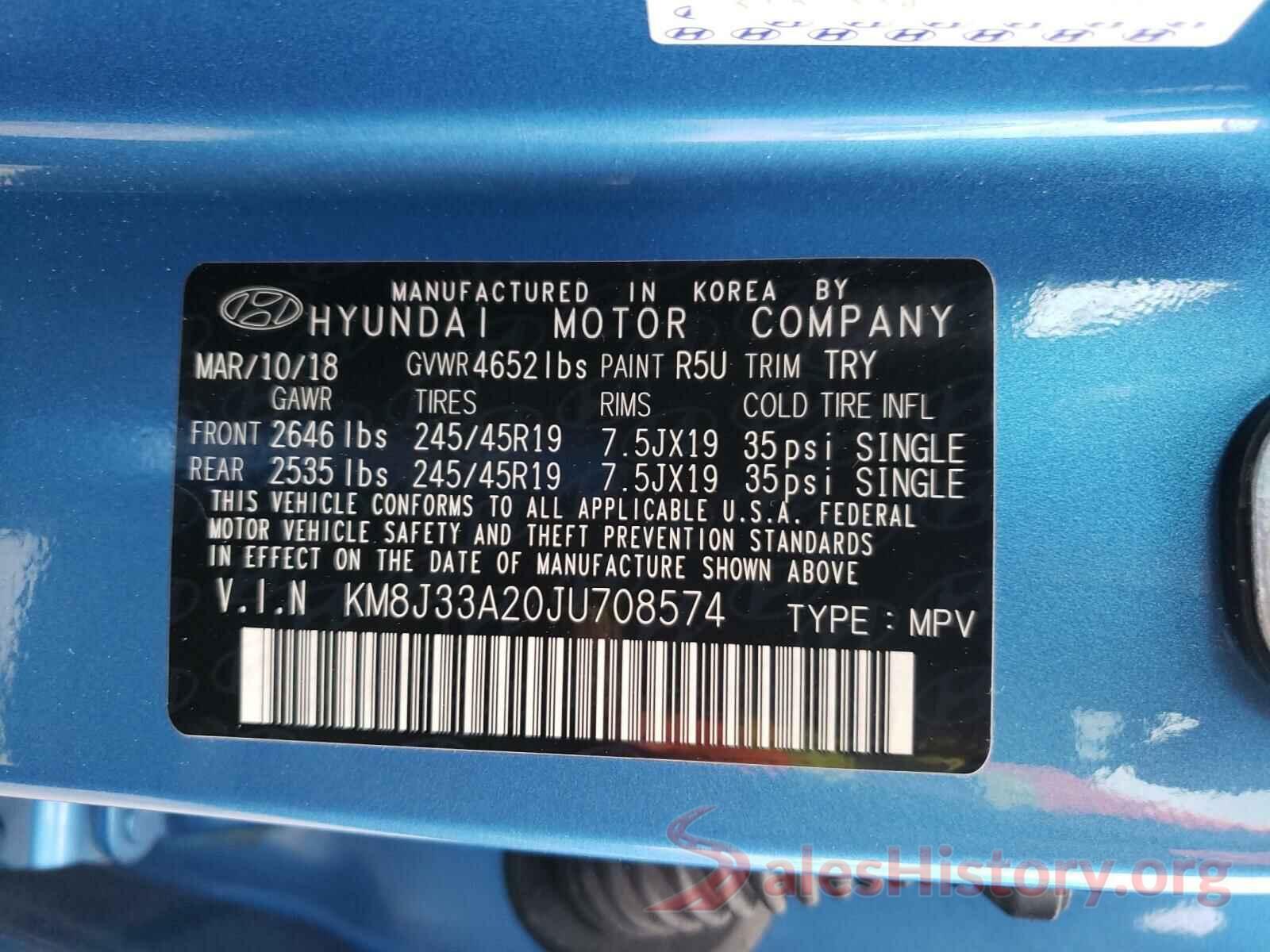 KM8J33A20JU708574 2018 HYUNDAI TUCSON