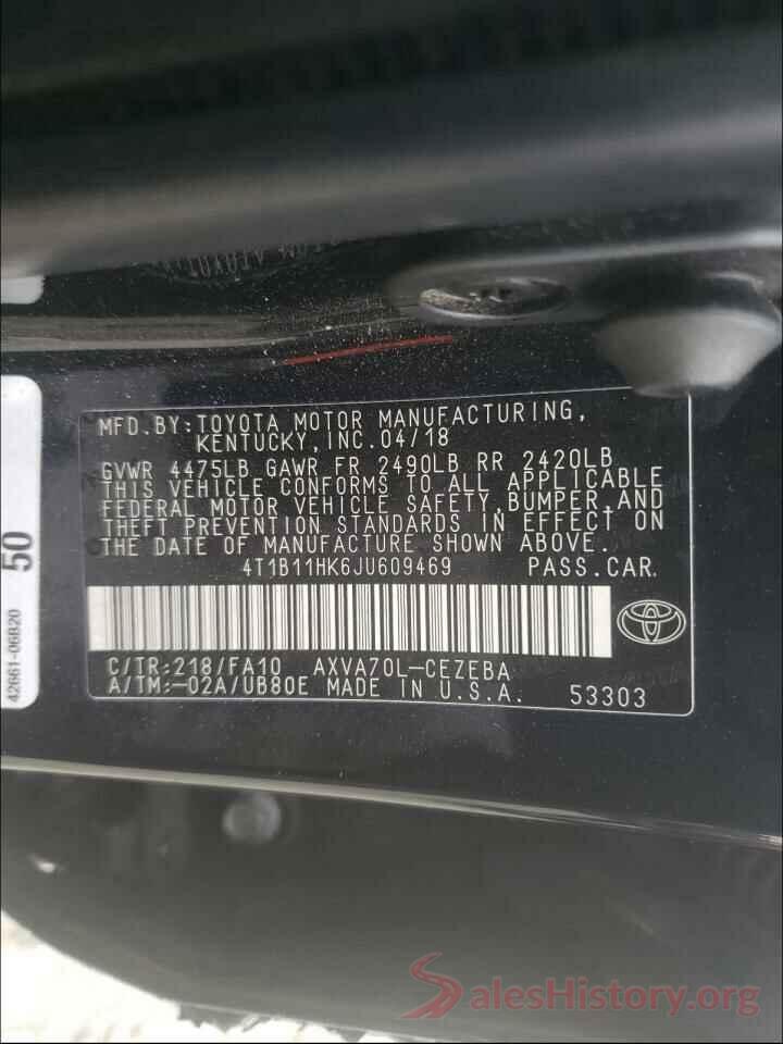 4T1B11HK6JU609469 2018 TOYOTA CAMRY