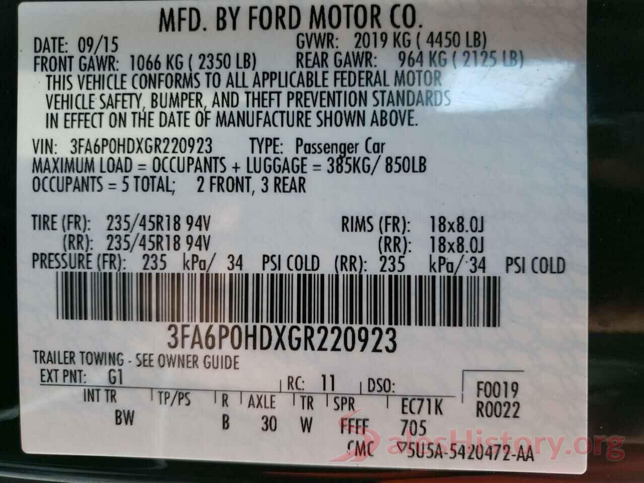 3FA6P0HDXGR220923 2016 FORD FUSION