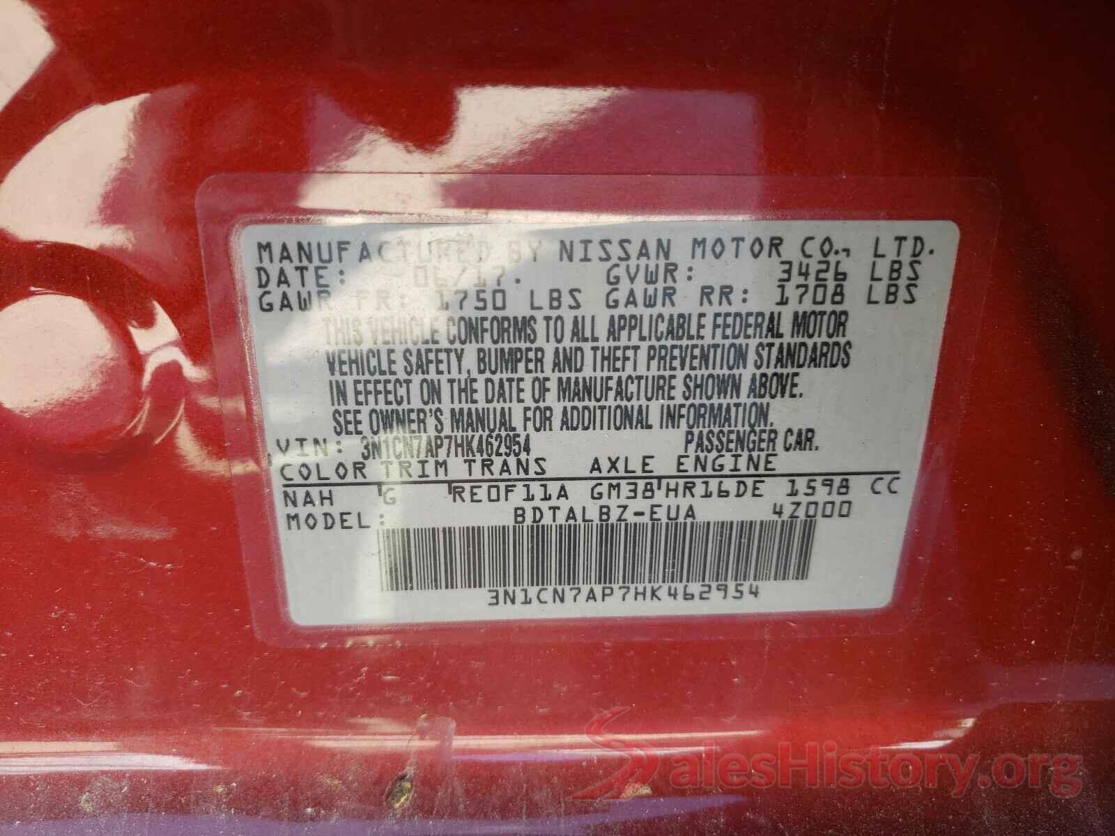 3N1CN7AP7HK462954 2017 NISSAN VERSA