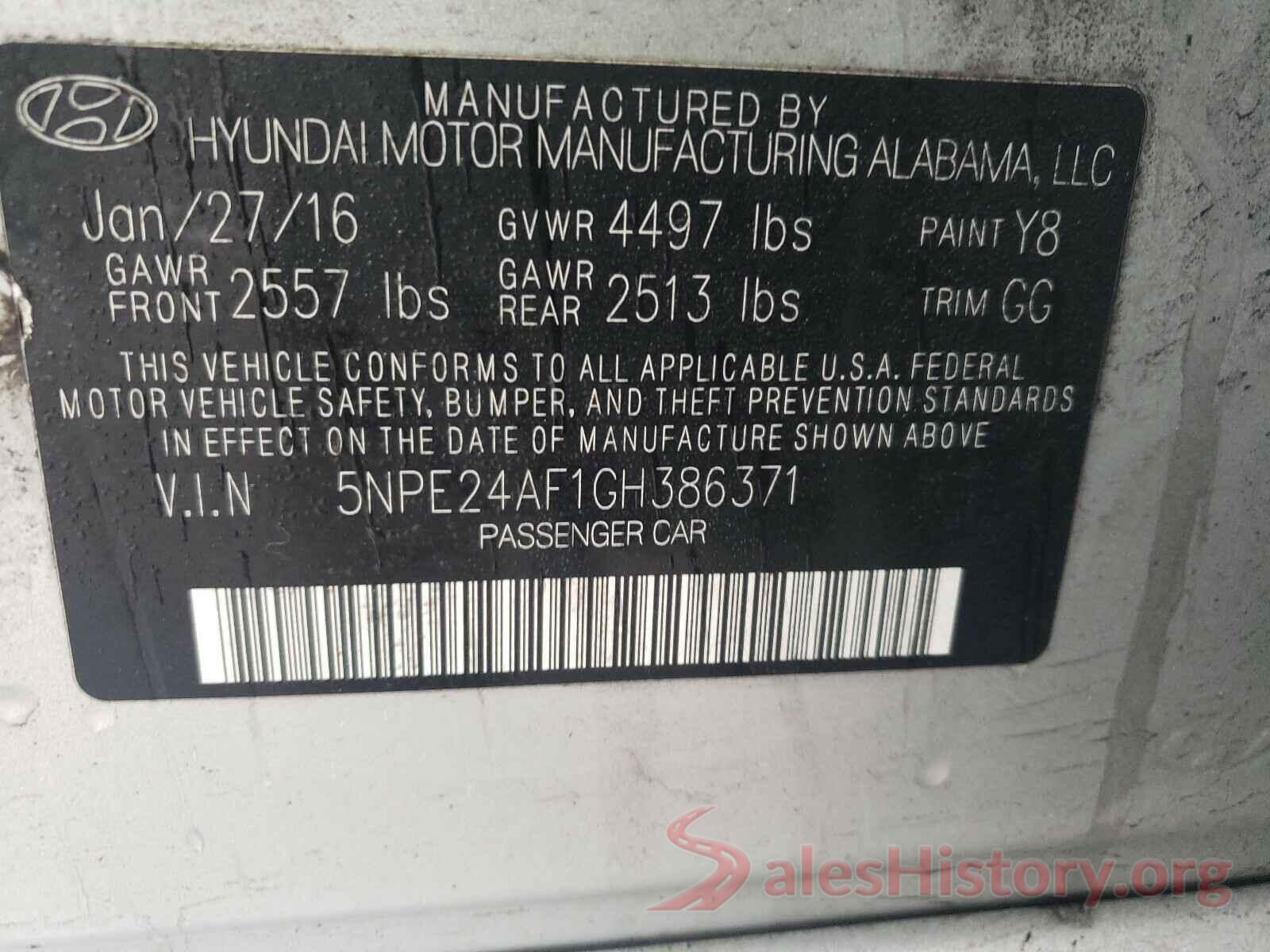 5NPE24AF1GH386371 2016 HYUNDAI SONATA