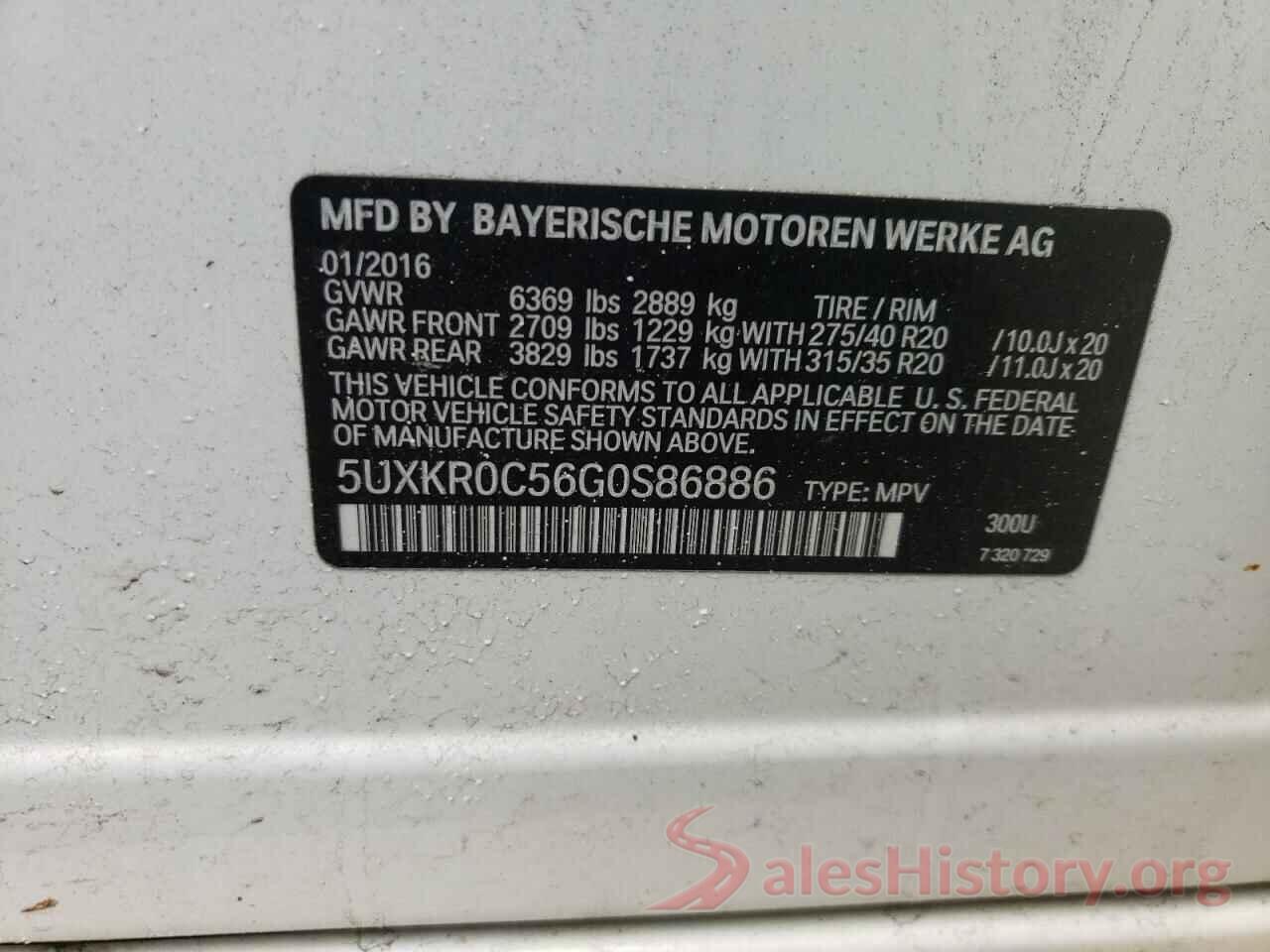 5UXKR0C56G0S86886 2016 BMW X5