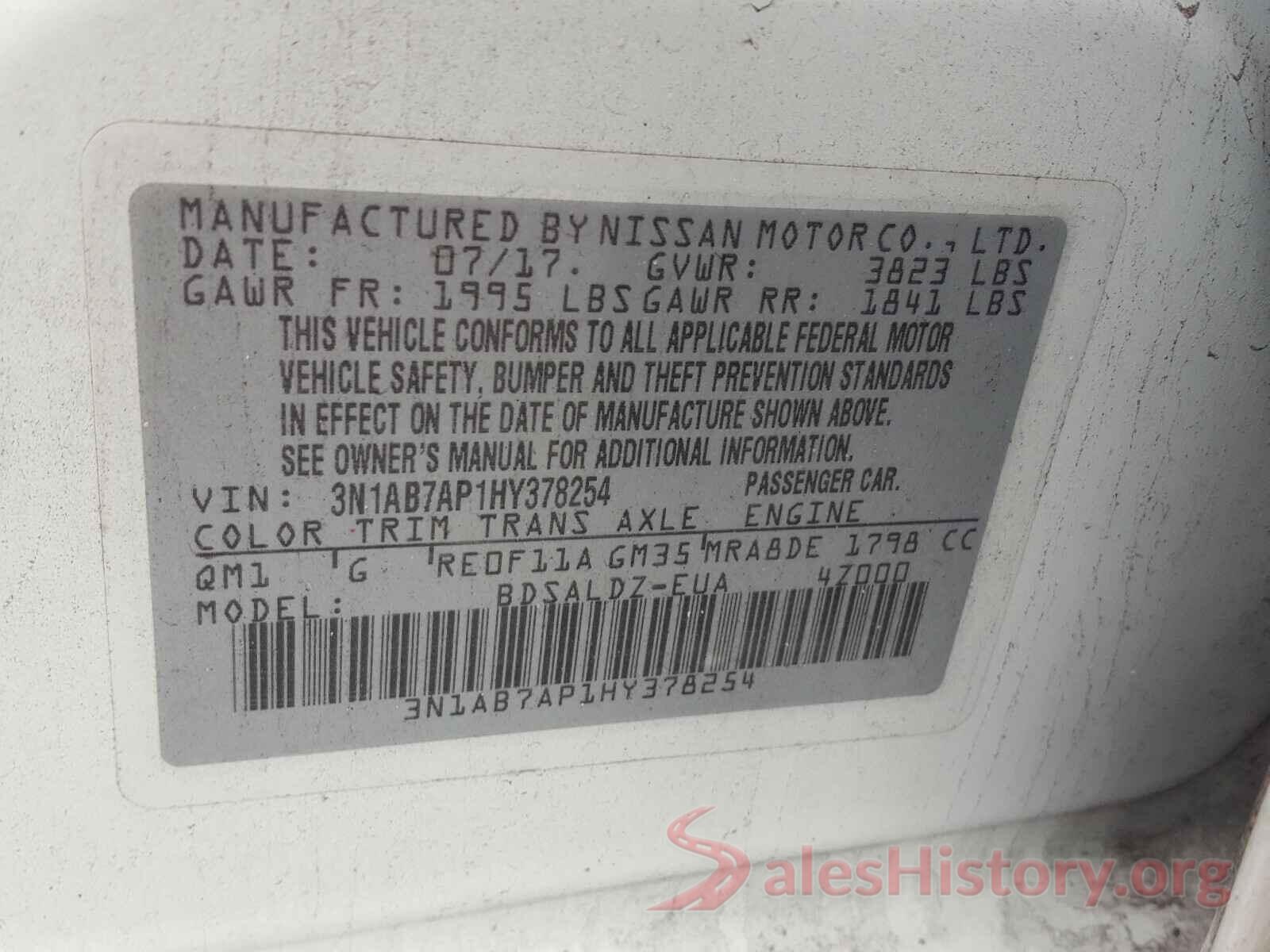 3N1AB7AP1HY378254 2017 NISSAN SENTRA