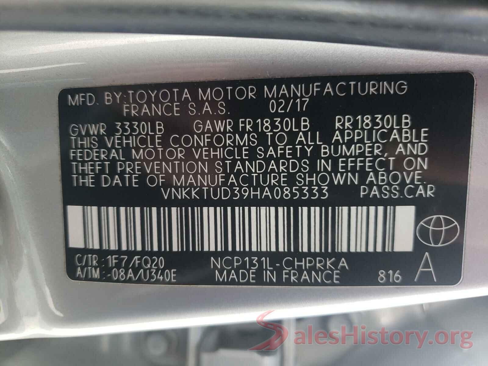 VNKKTUD39HA085333 2017 TOYOTA YARIS