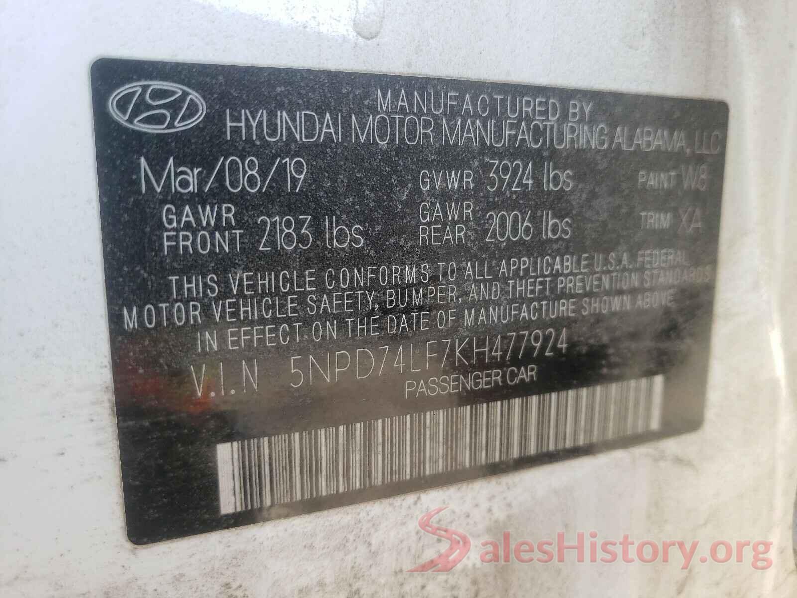 5NPD74LF7KH477924 2019 HYUNDAI ELANTRA