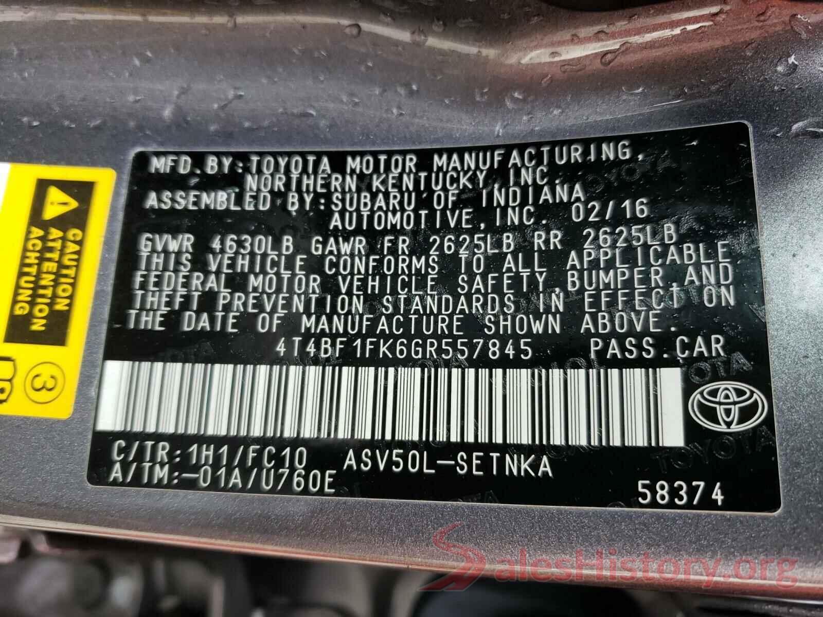 4T4BF1FK6GR557845 2016 TOYOTA CAMRY