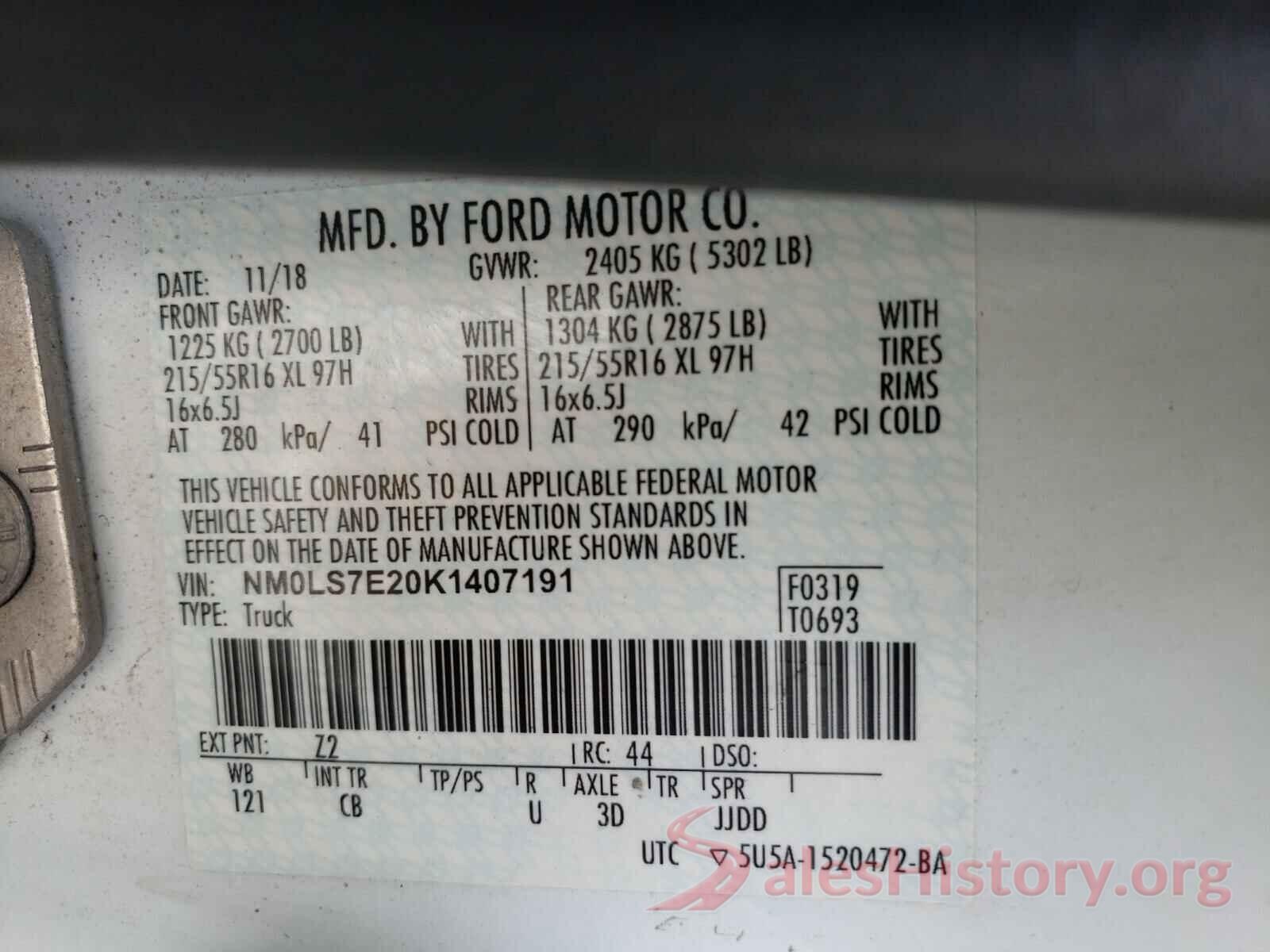 NM0LS7E20K1407191 2019 FORD TRANSIT CO