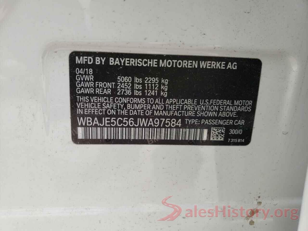 WBAJE5C56JWA97584 2018 BMW 5 SERIES