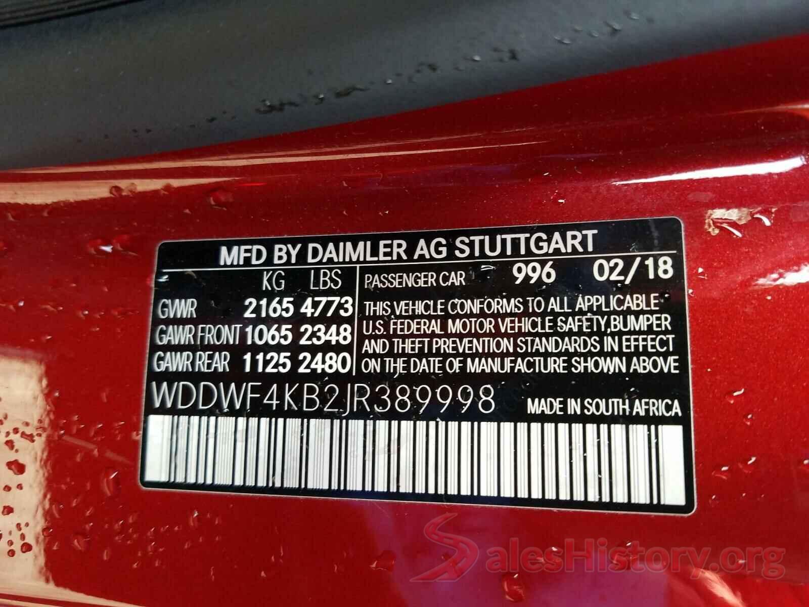 WDDWF4KB2JR389998 2018 MERCEDES-BENZ C CLASS