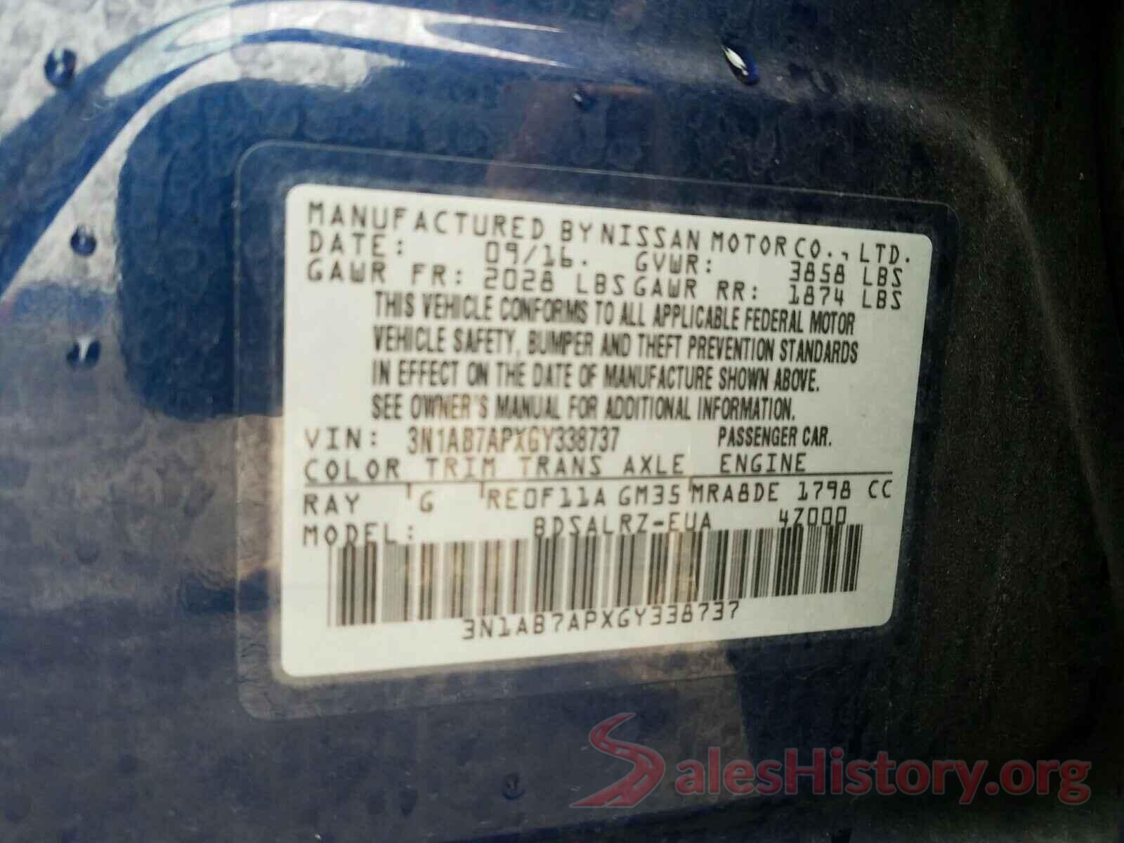 3N1AB7APXGY338737 2016 NISSAN SENTRA