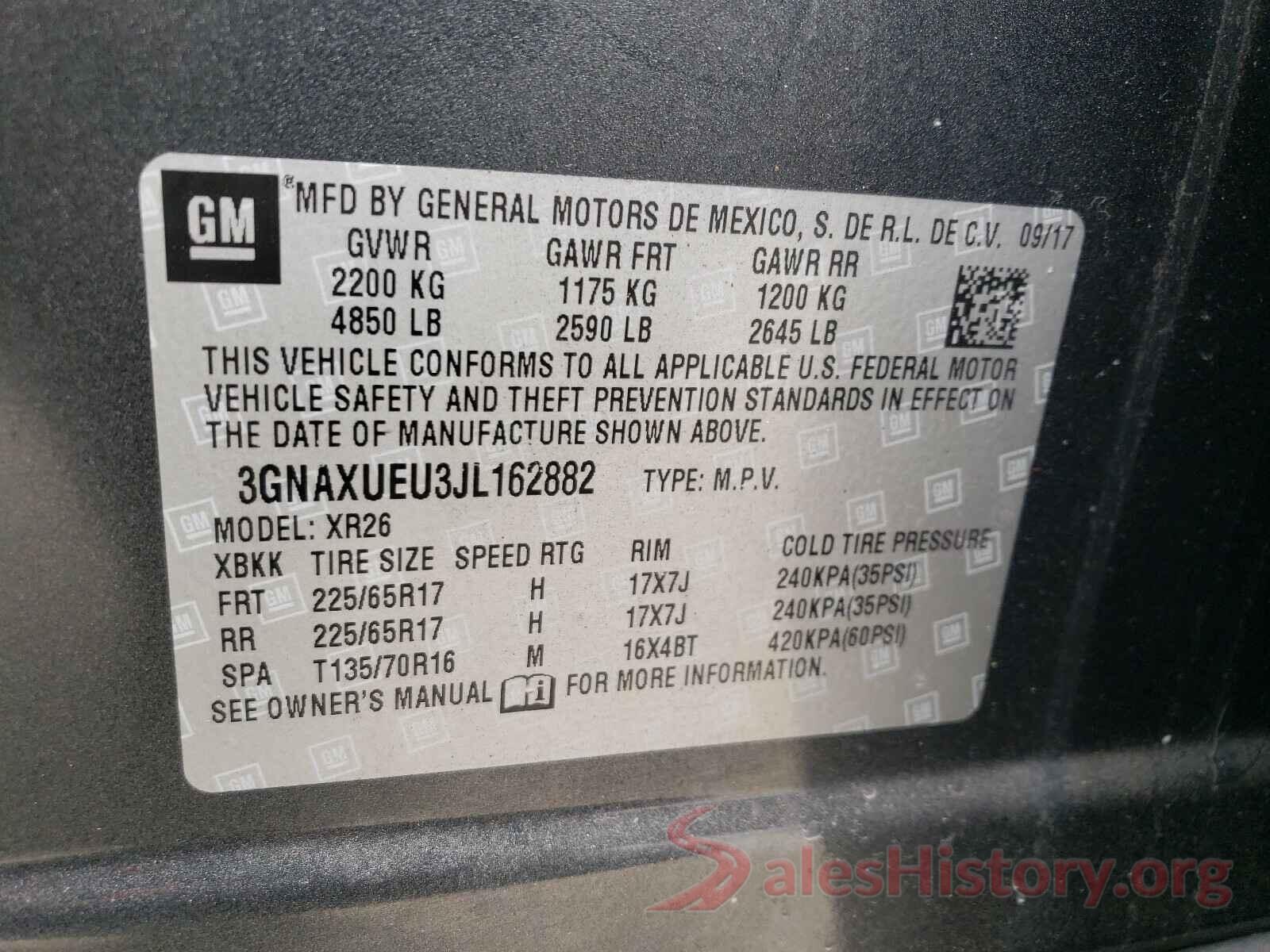 3GNAXUEU3JL162882 2018 CHEVROLET EQUINOX