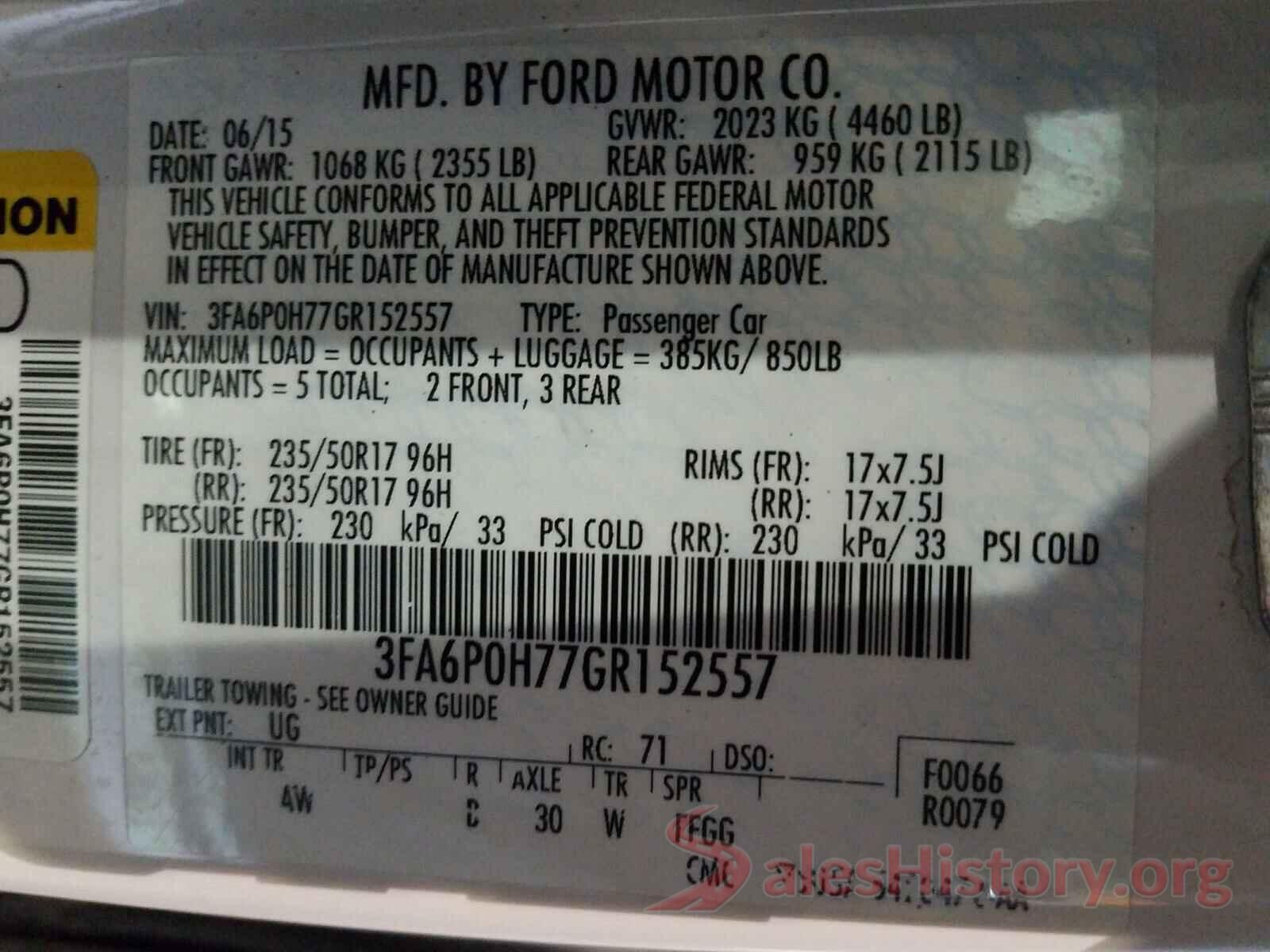 3FA6P0H77GR152557 2016 FORD FUSION