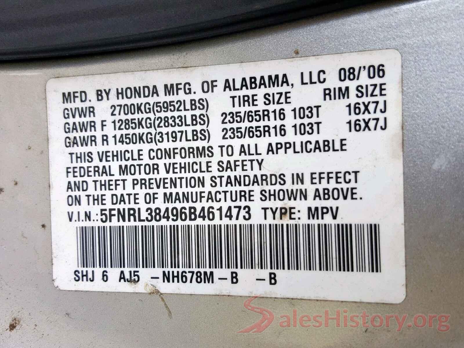 5FNRL38496B461473 2006 HONDA ODYSSEY EX