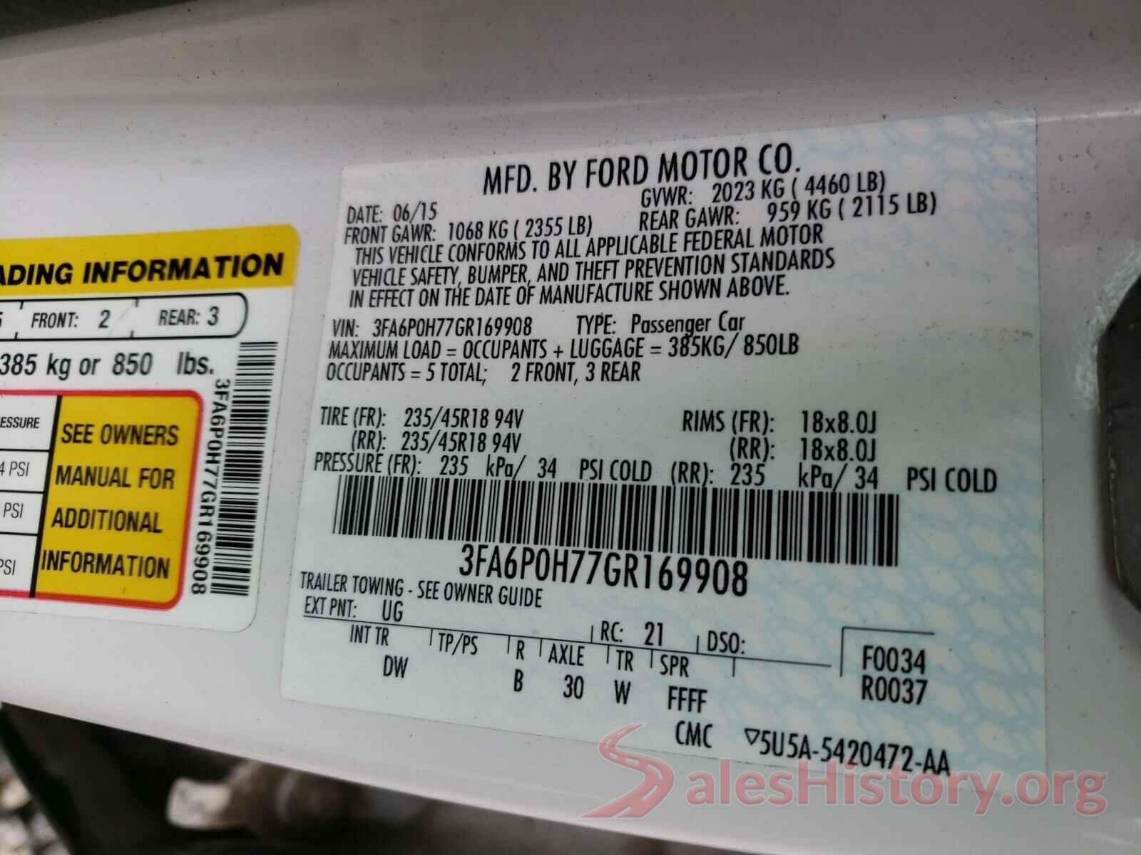 3FA6P0H77GR169908 2016 FORD FUSION