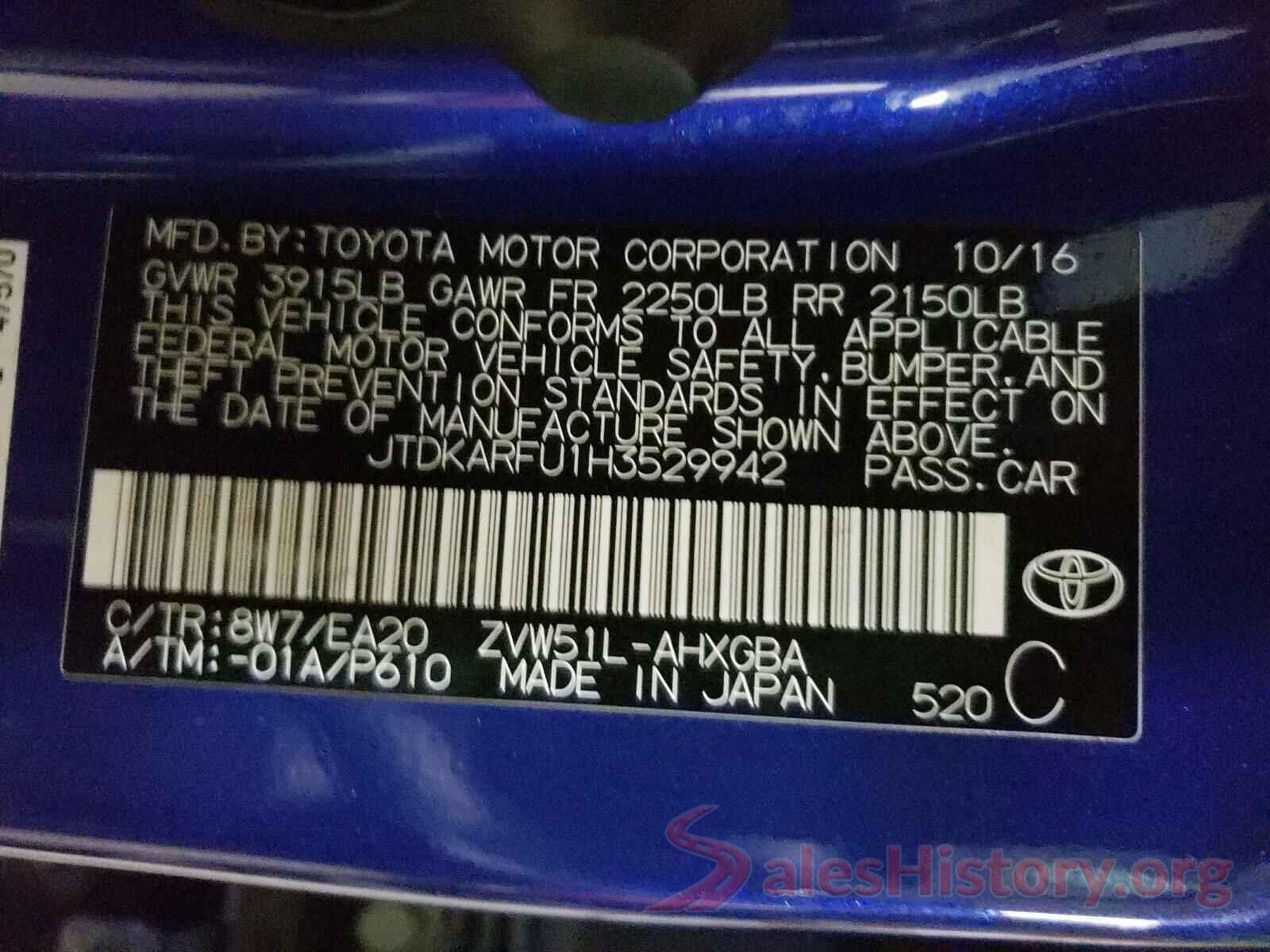 JTDKARFU1H3529942 2017 TOYOTA PRIUS