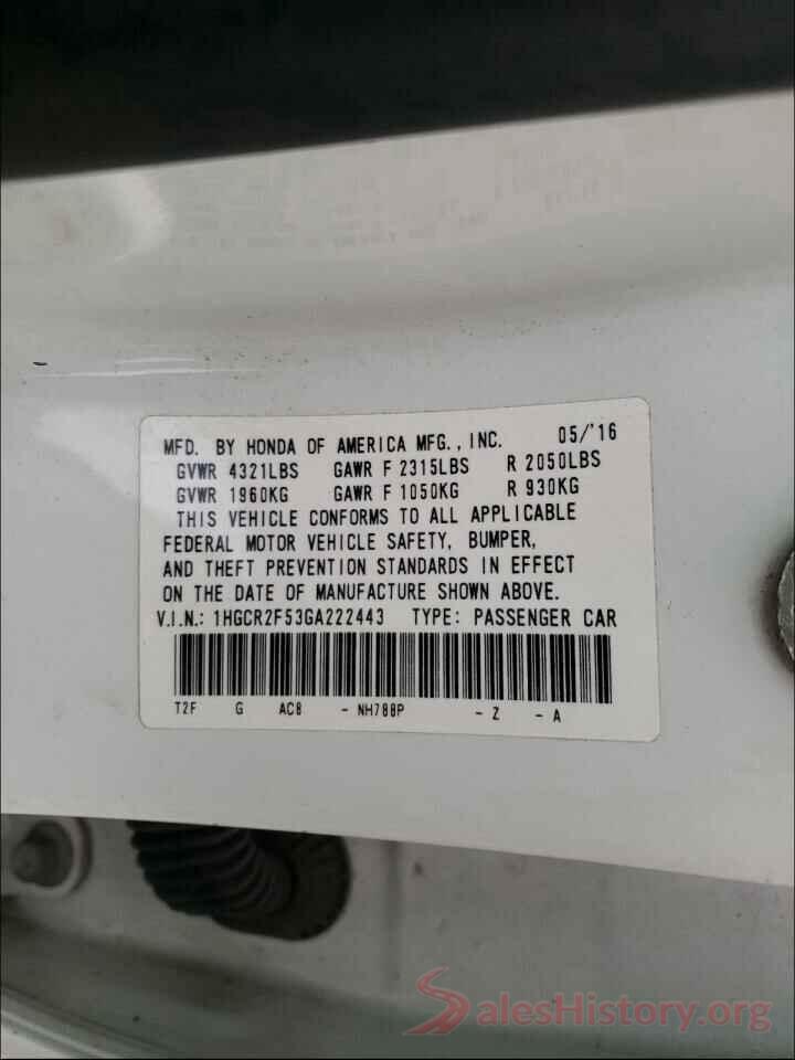 1HGCR2F53GA222443 2016 HONDA ACCORD