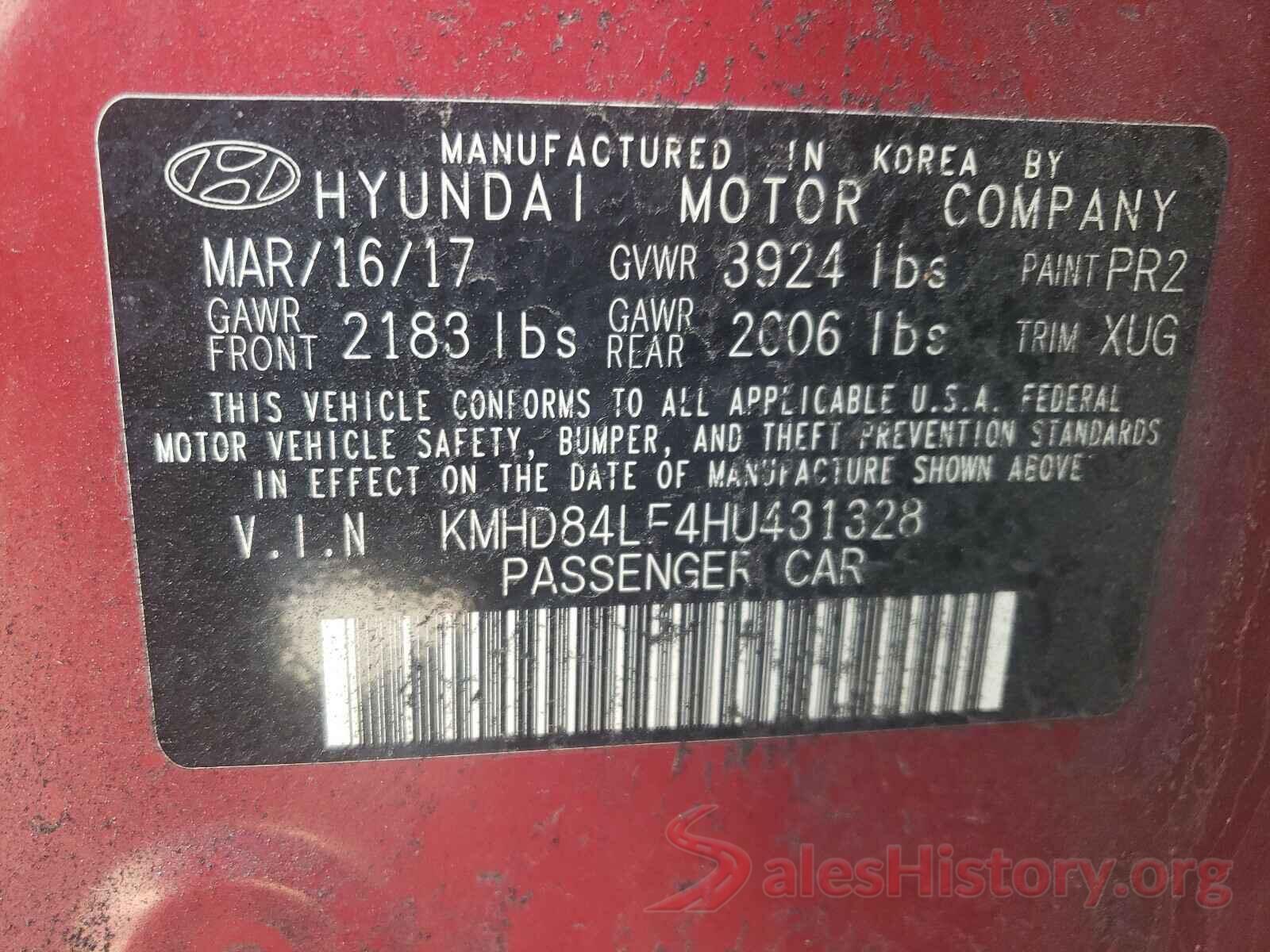 KMHD84LF4HU431328 2017 HYUNDAI ELANTRA