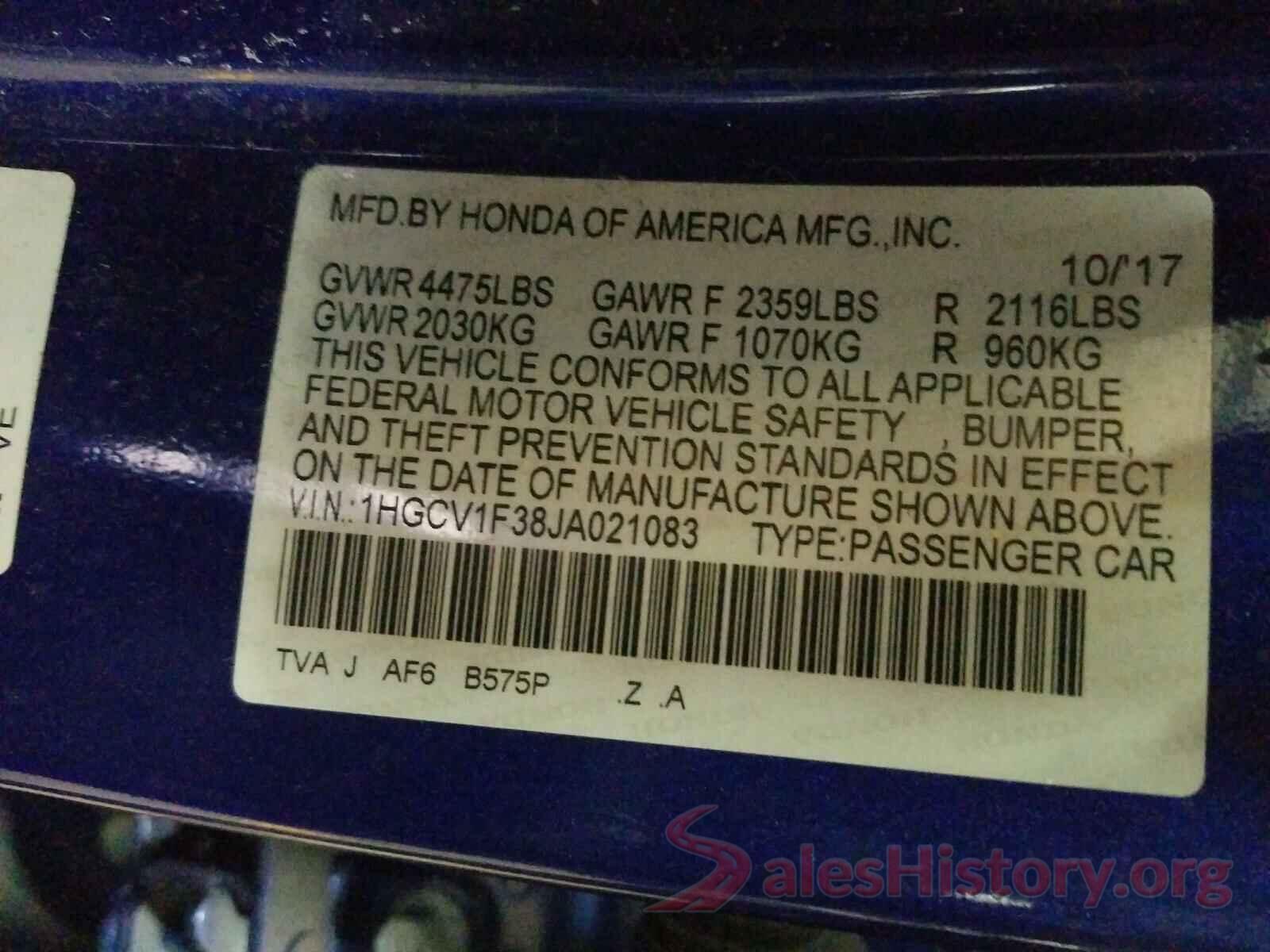 1HGCV1F38JA021083 2018 HONDA ACCORD