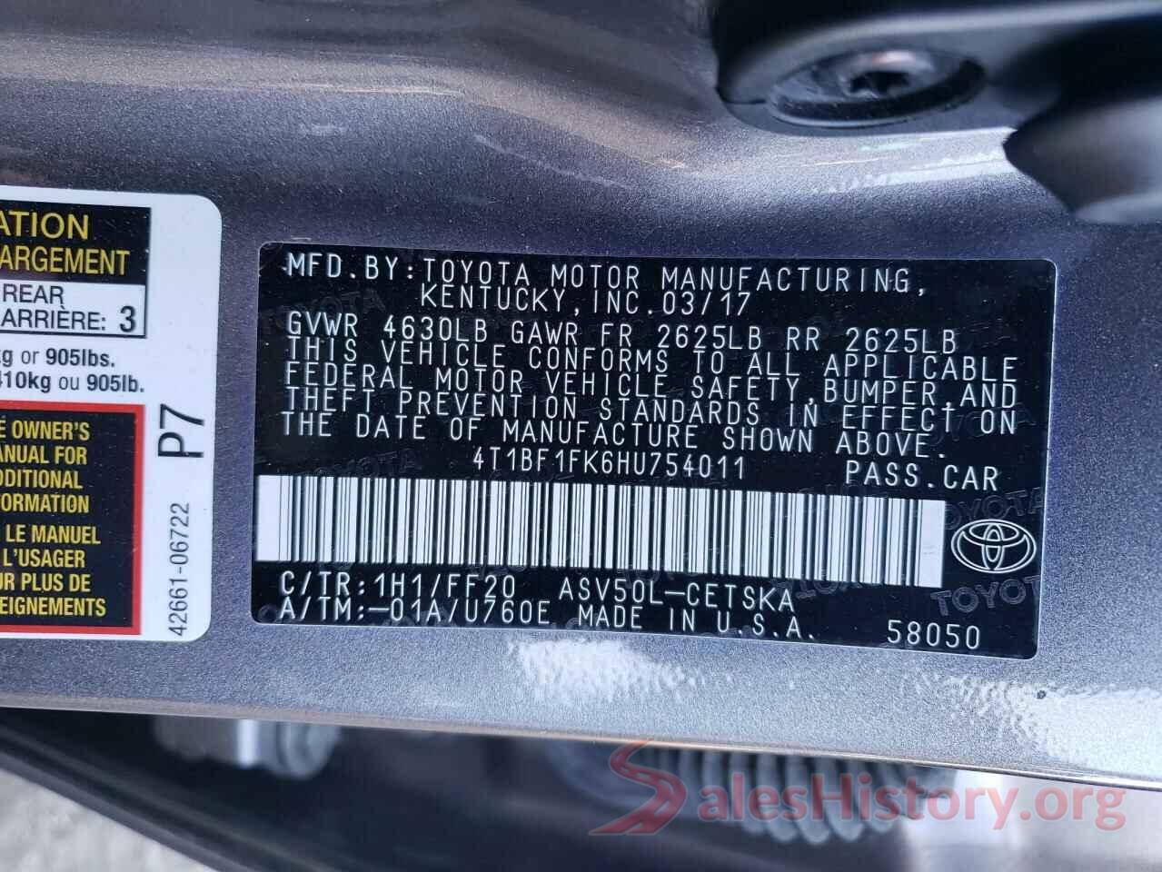 4T1BF1FK6HU754011 2017 TOYOTA CAMRY