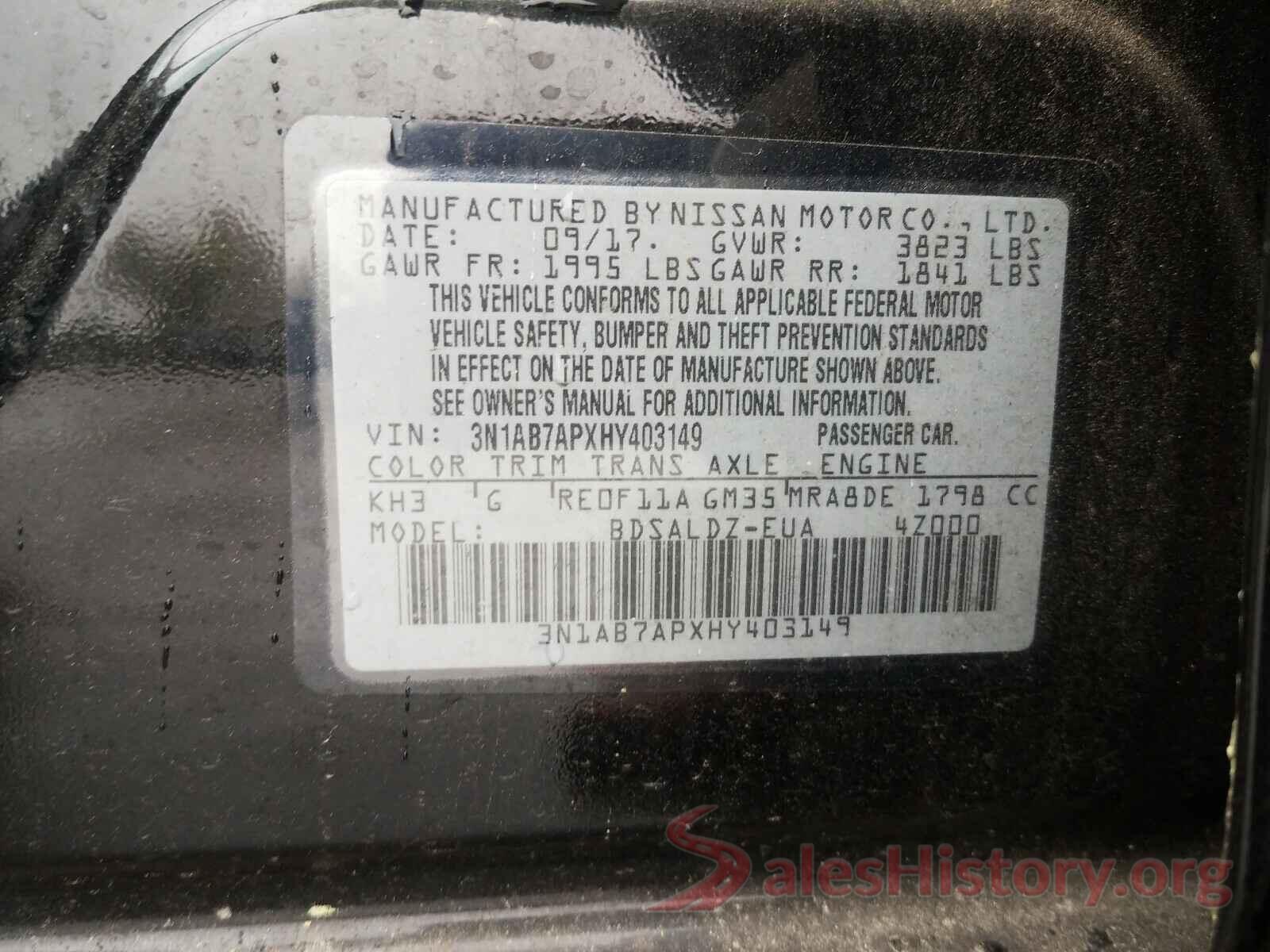 3N1AB7APXHY403149 2017 NISSAN SENTRA