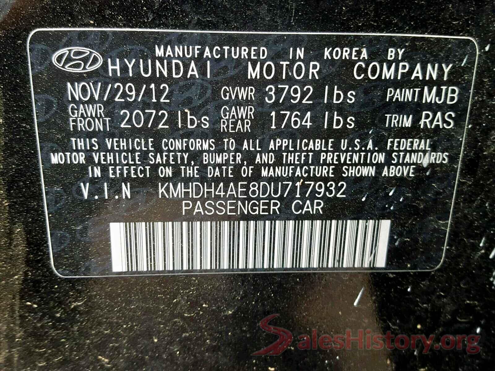 KMHDH4AE8DU717932 2013 HYUNDAI ELANTRA