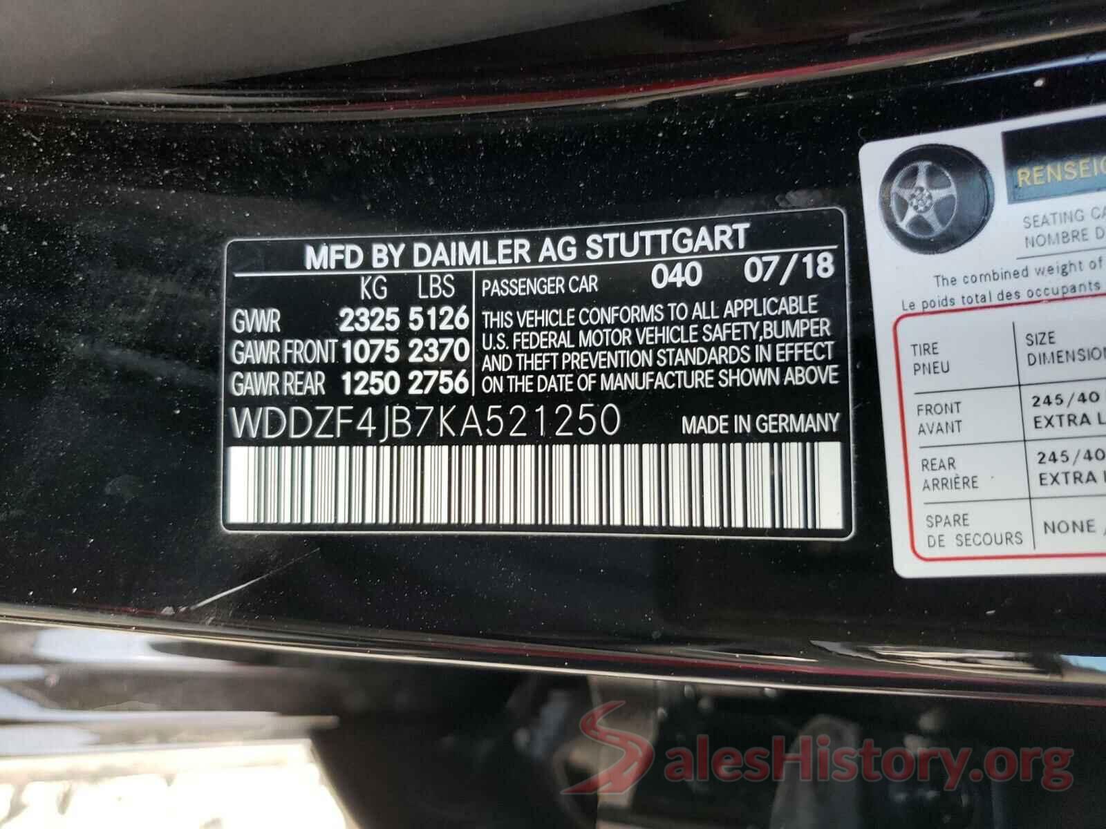 WDDZF4JB7KA521250 2019 MERCEDES-BENZ E CLASS