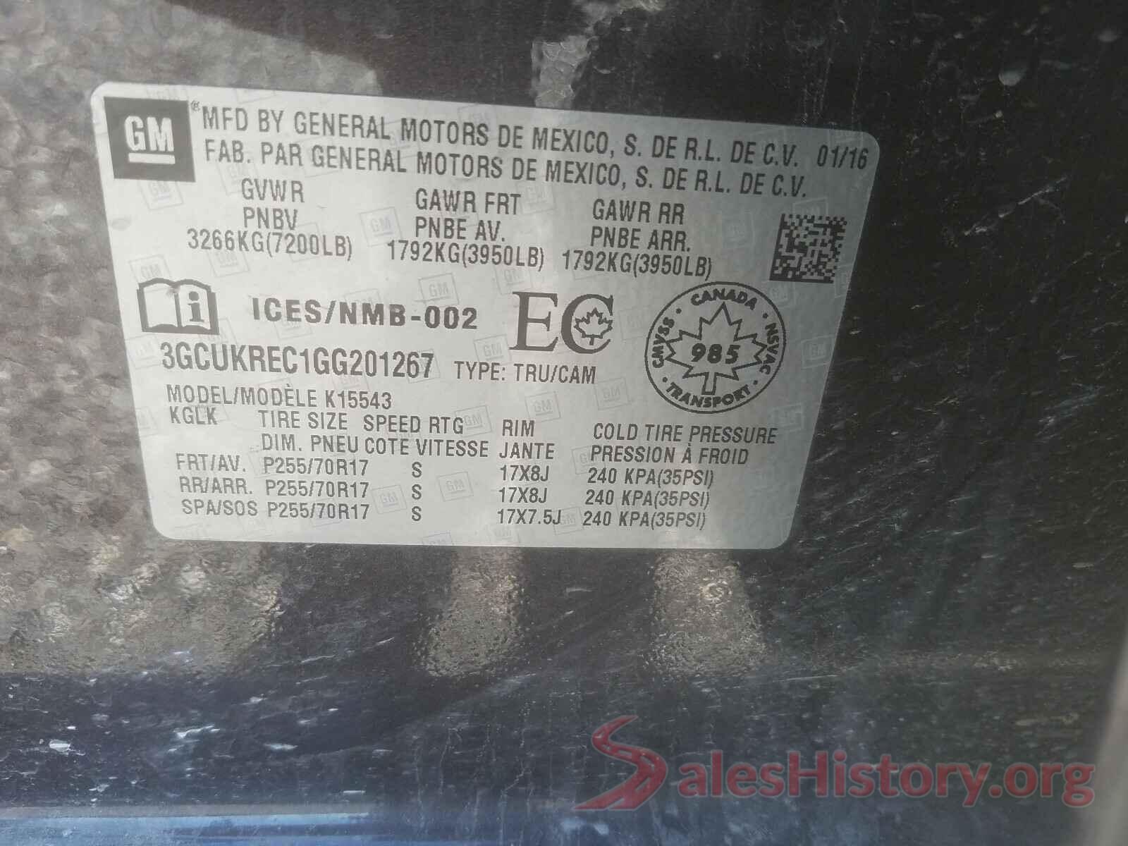 3GCUKREC1GG201267 2016 CHEVROLET SILVERADO