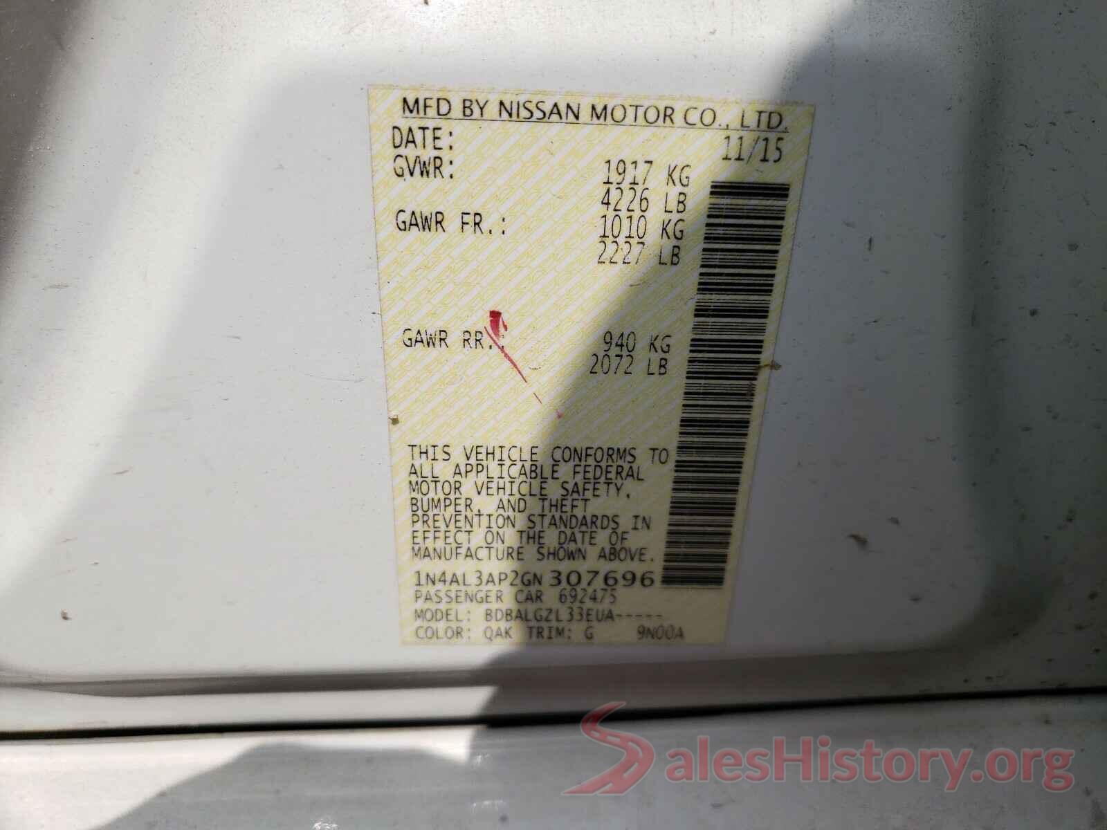 1N4AL3AP2GN307696 2016 NISSAN ALTIMA