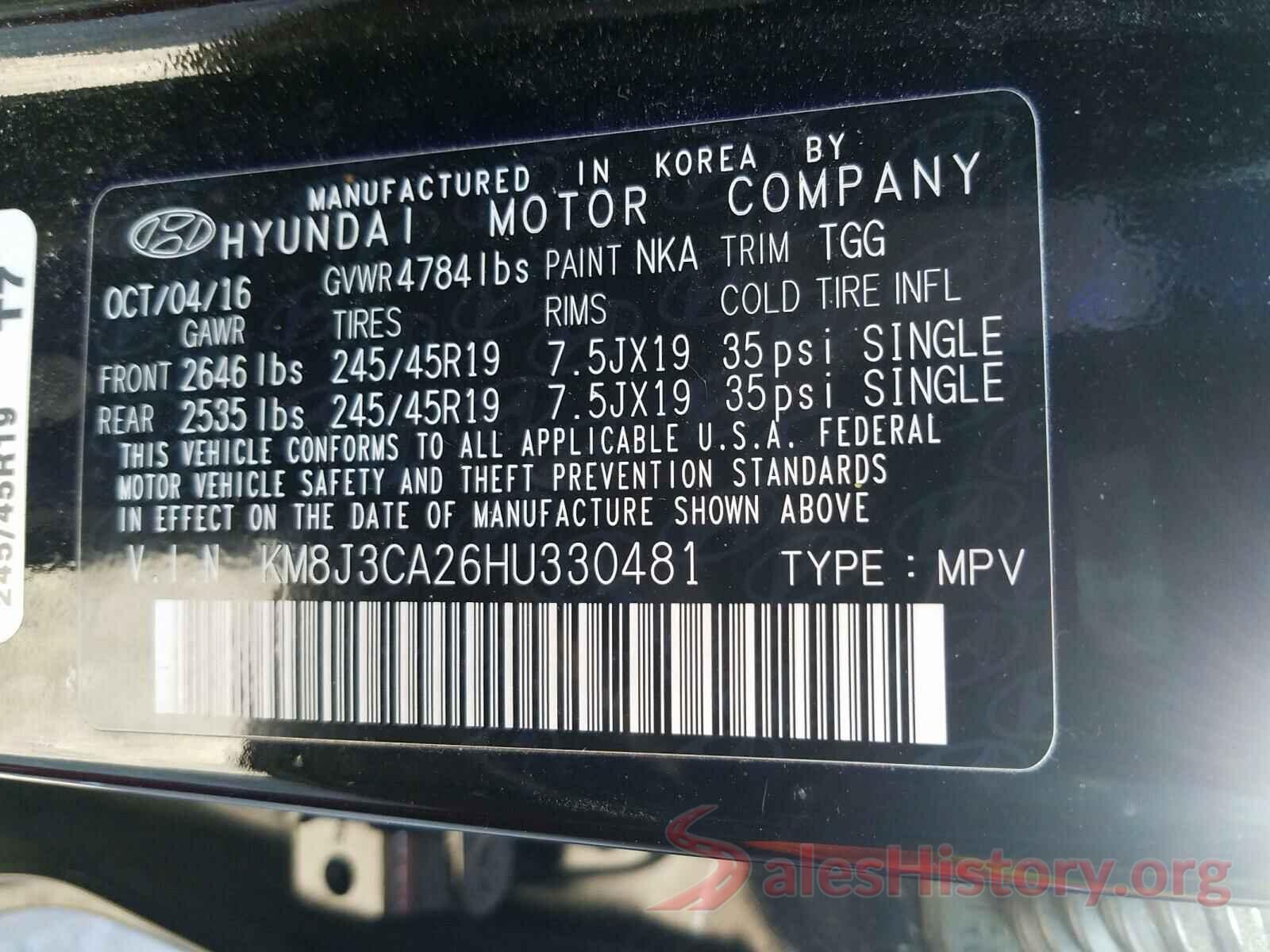 KM8J3CA26HU330481 2017 HYUNDAI TUCSON