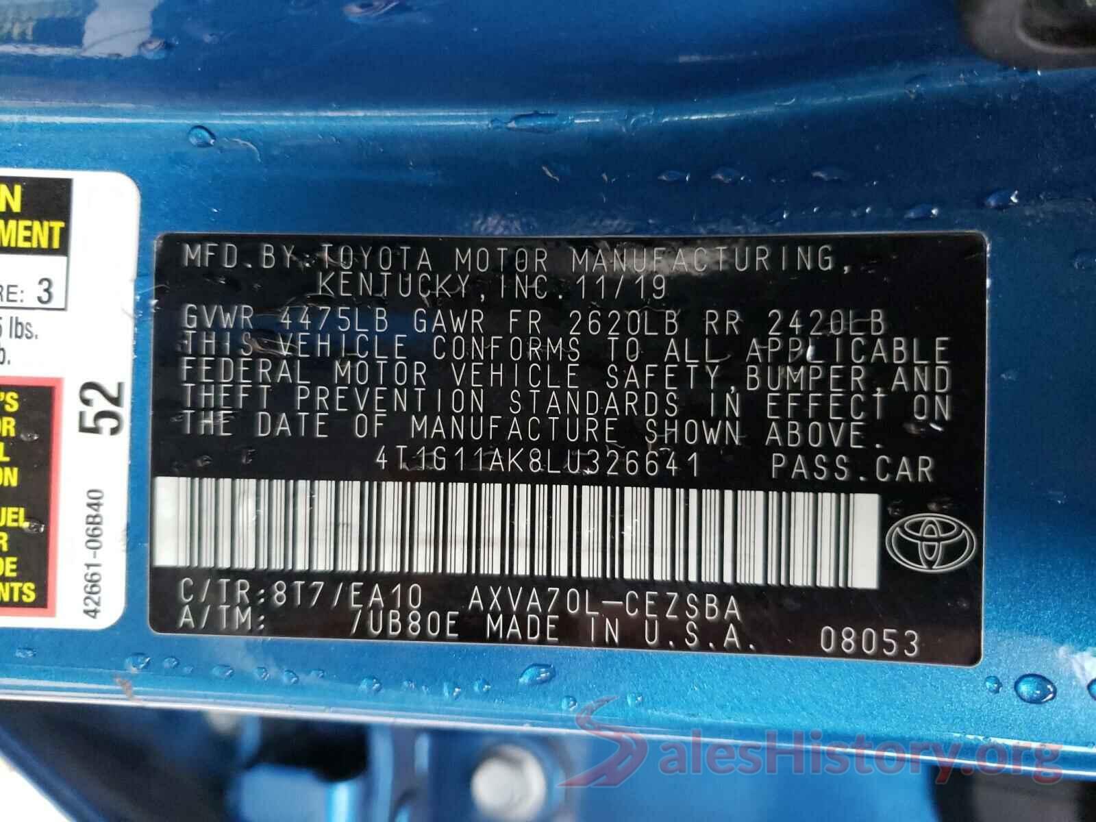 4T1G11AK8LU326641 2020 TOYOTA CAMRY