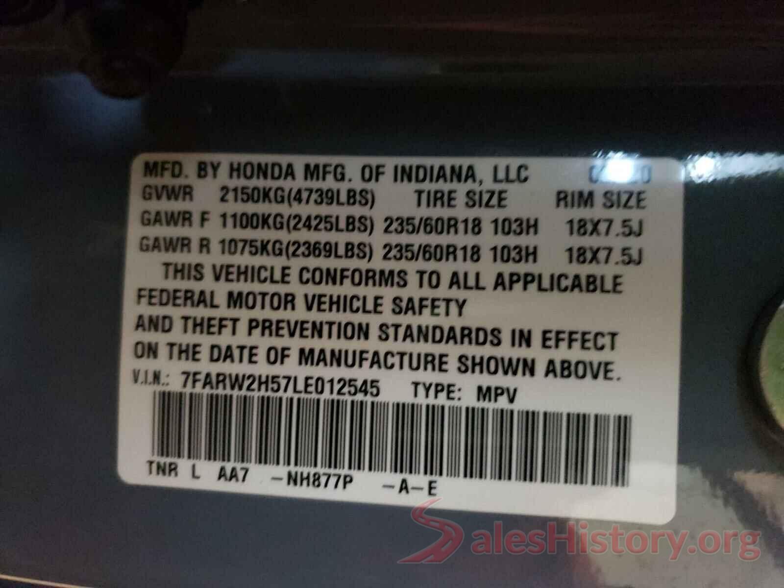 7FARW2H57LE012545 2020 HONDA CRV