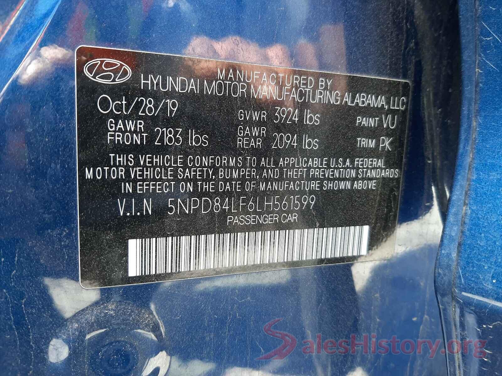 5NPD84LF6LH561599 2020 HYUNDAI ELANTRA