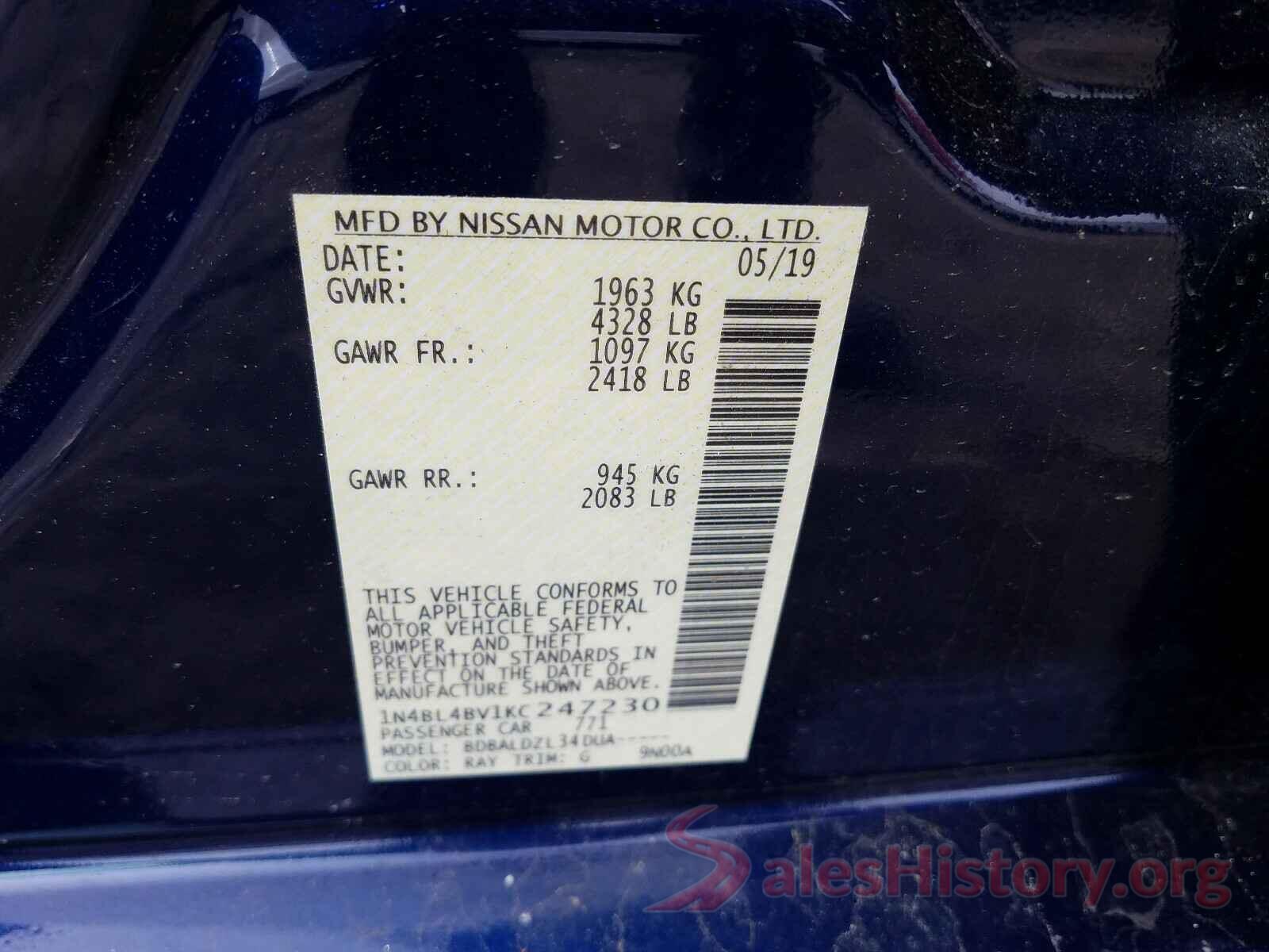 1N4BL4BV1KC247230 2019 NISSAN ALTIMA