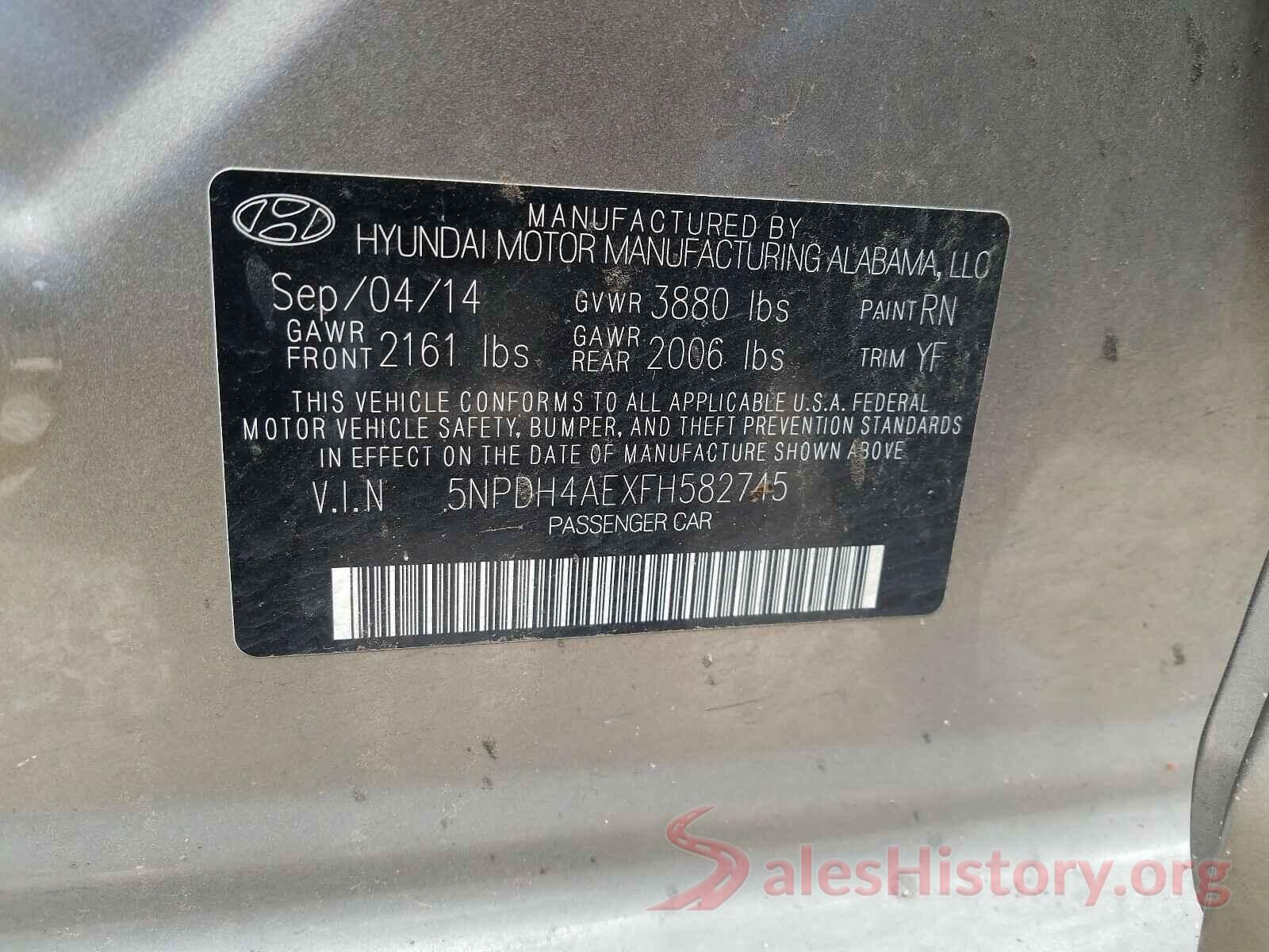 5NPDH4AEXFH582745 2015 HYUNDAI ELANTRA