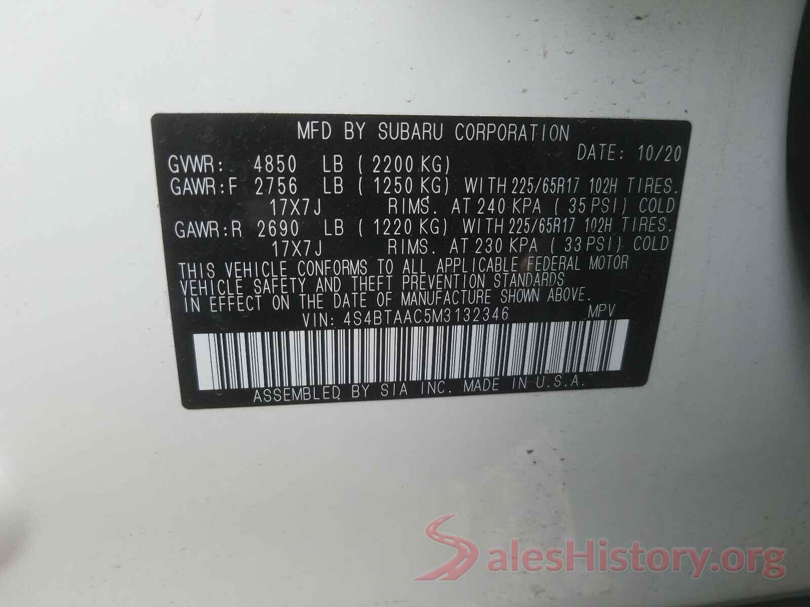 4S4BTAAC5M3132346 2021 SUBARU LEGACY