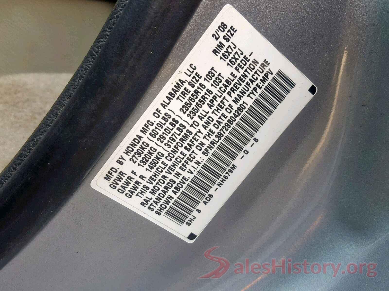 5FNRL38728B042801 2008 HONDA ODYSSEY EX