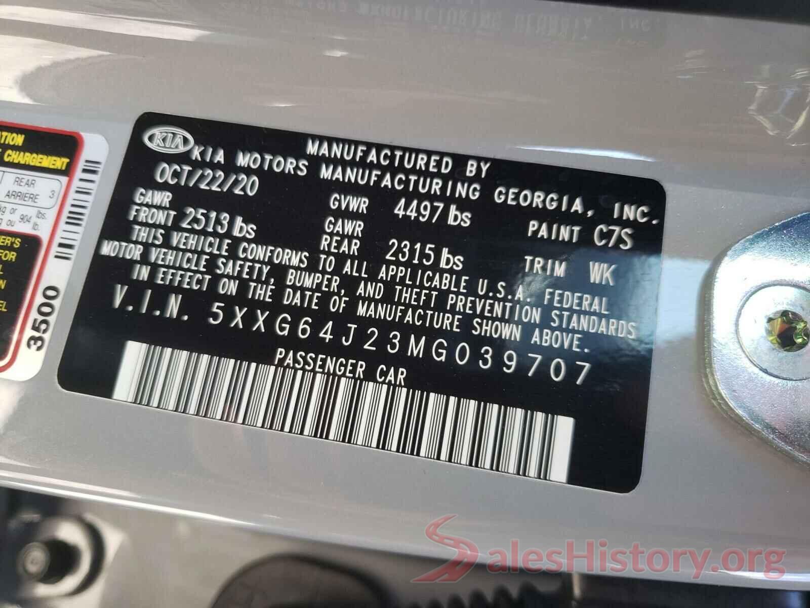 5XXG64J23MG039707 2021 KIA K5