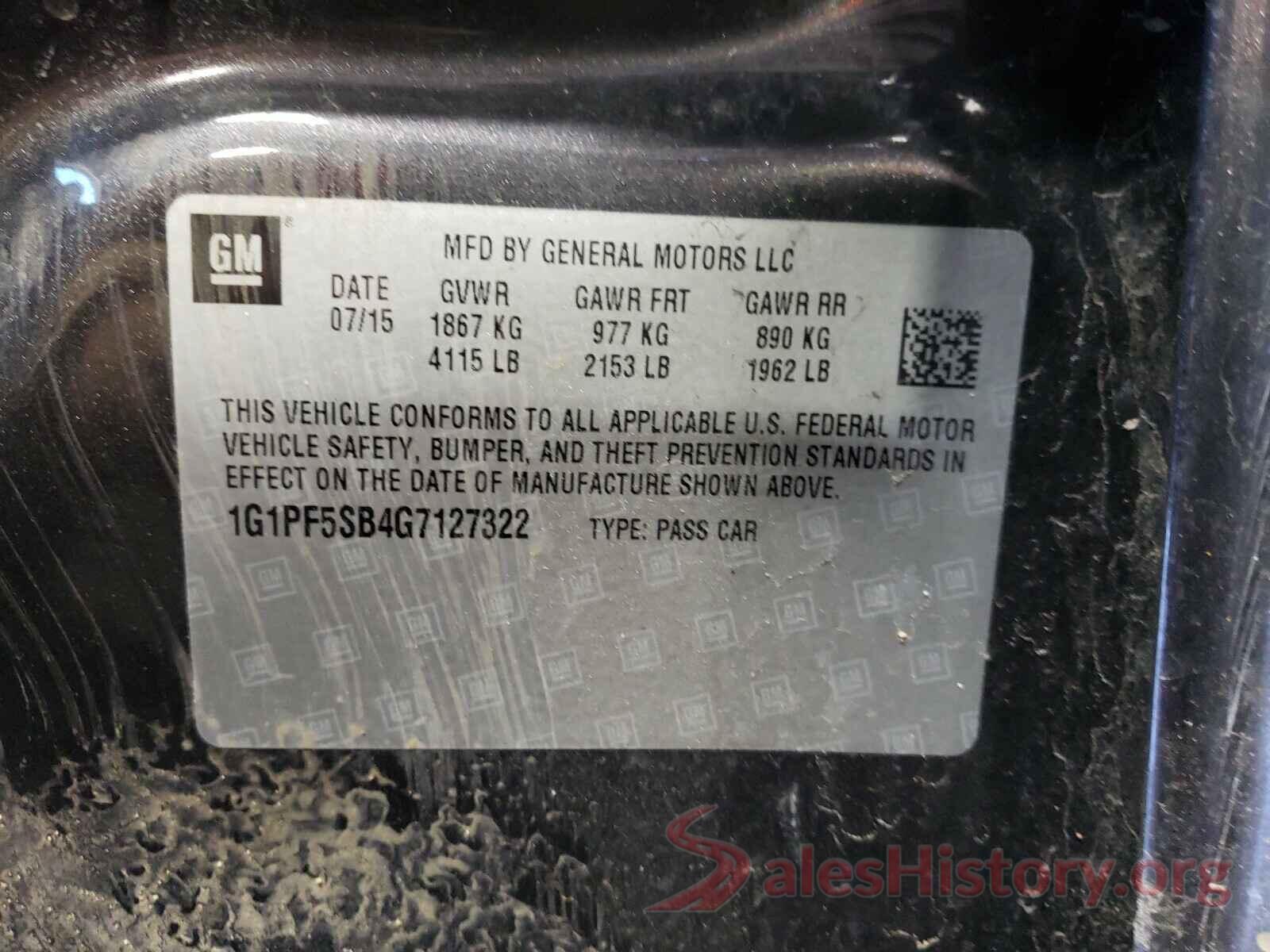 1G1PF5SB4G7127322 2016 CHEVROLET CRUZE