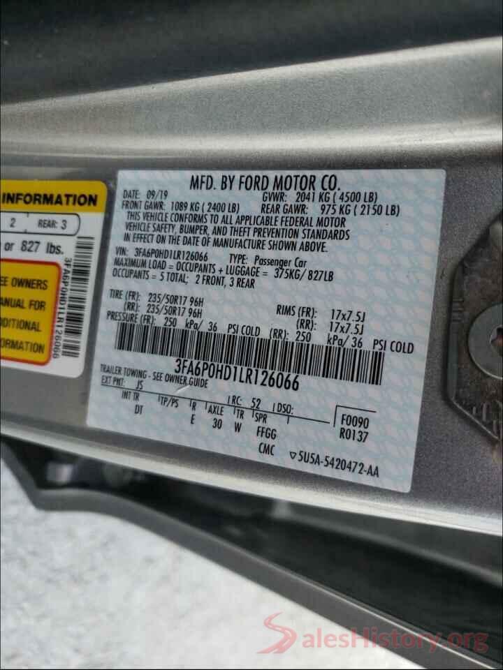 3FA6P0HD1LR126066 2020 FORD FUSION