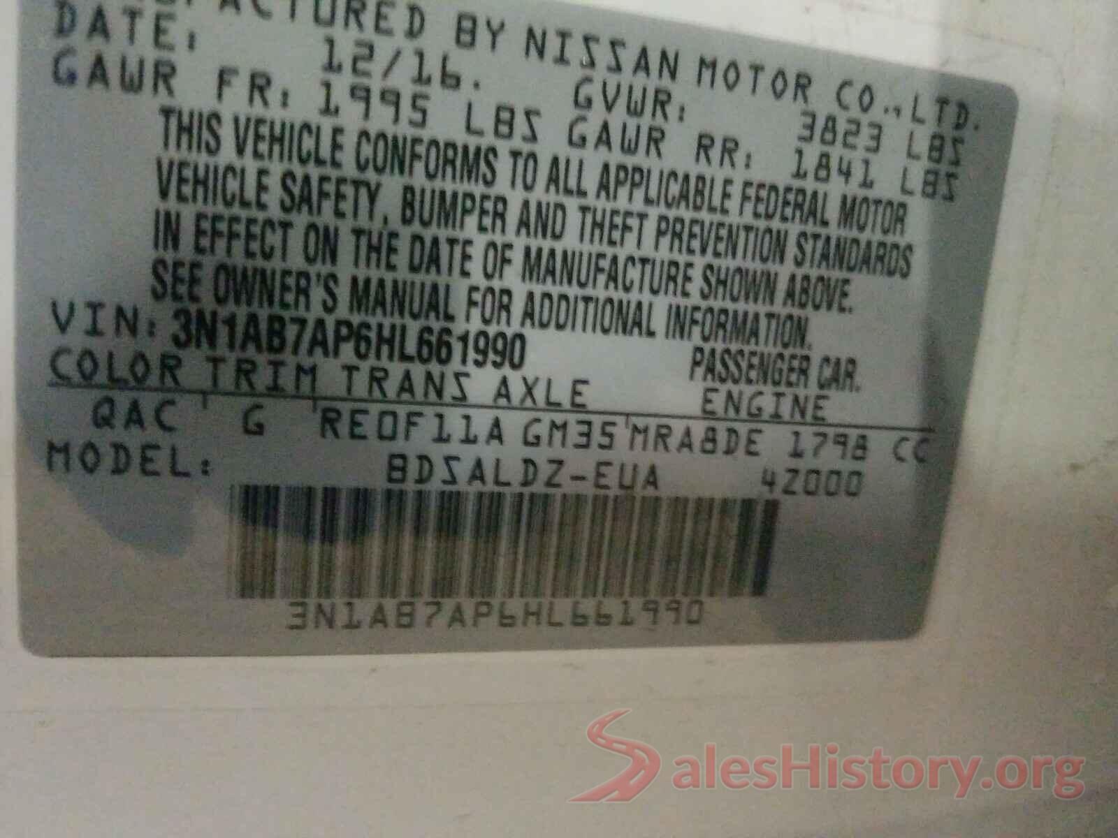 3N1AB7AP6HL661990 2017 NISSAN SENTRA