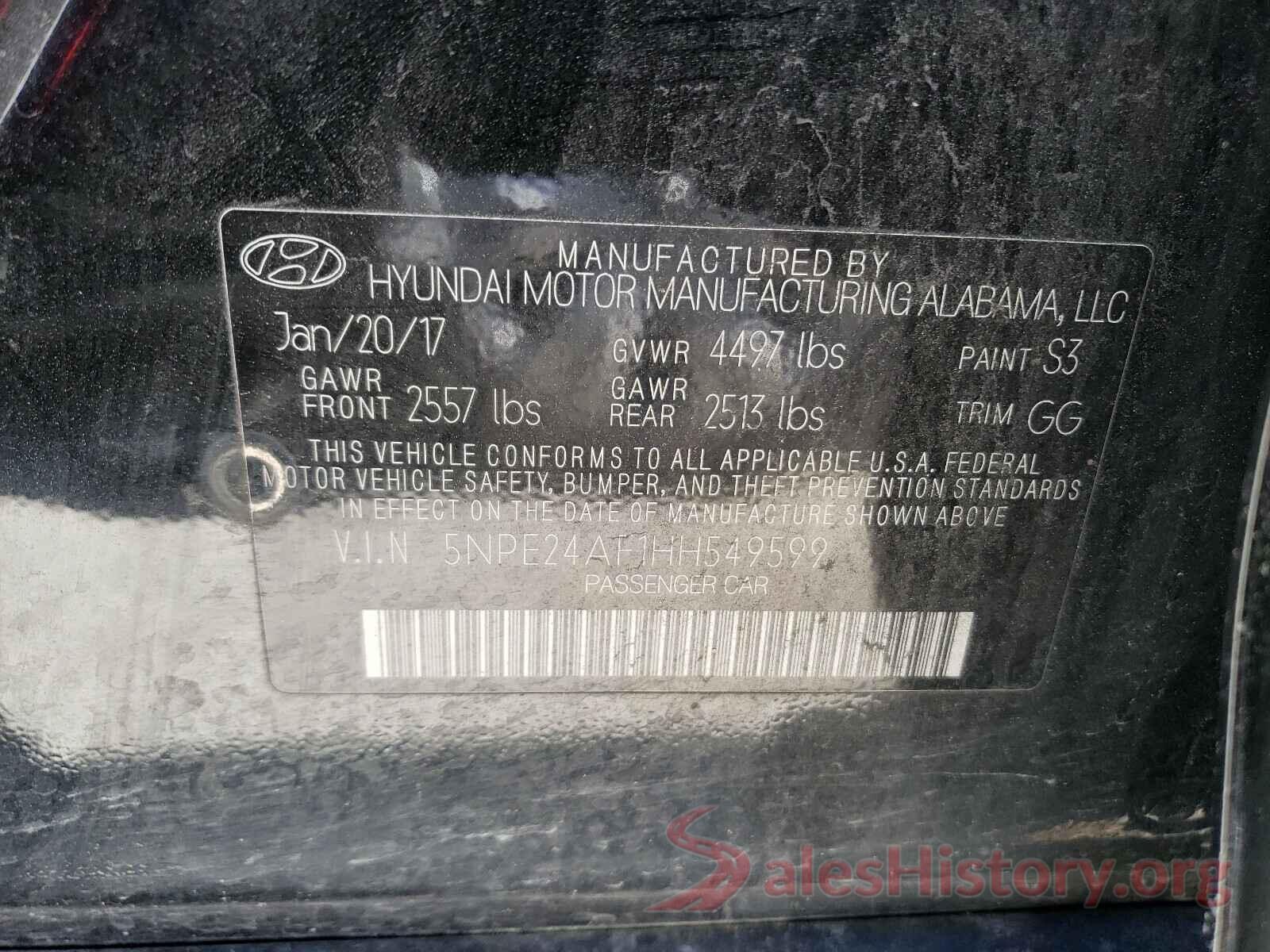 5NPE24AF1HH549599 2017 HYUNDAI SONATA