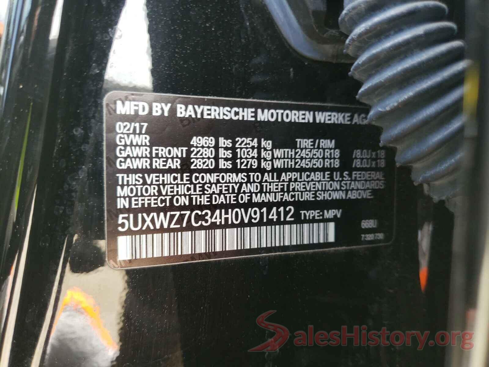 5UXWZ7C34H0V91412 2017 BMW X3