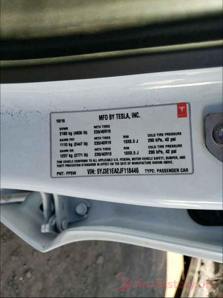 5YJ3E1EA2JF118446 2018 TESLA MODEL 3