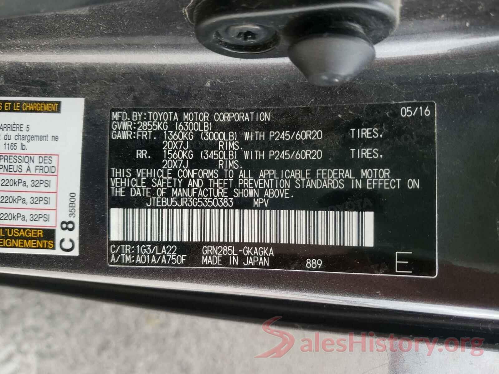 JTEBU5JR3G5350383 2016 TOYOTA 4RUNNER