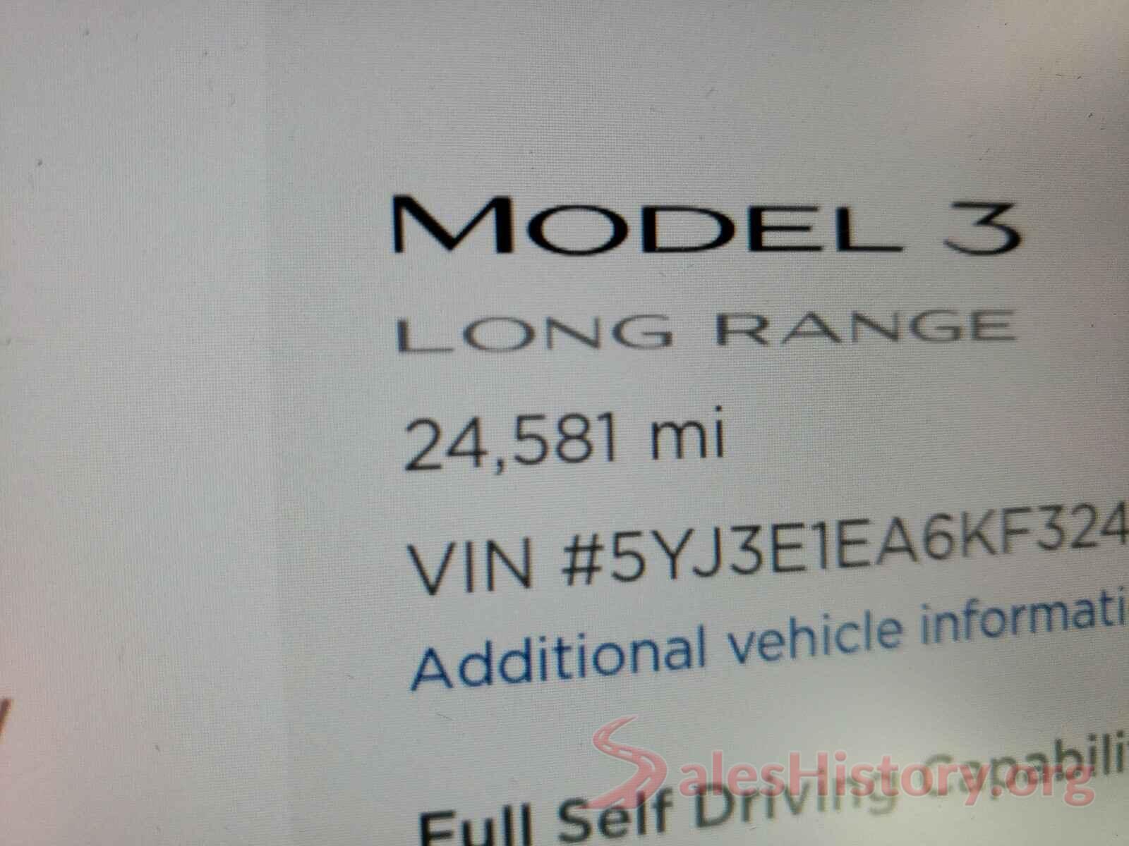 5YJ3E1EA6KF324502 2019 TESLA MODEL 3