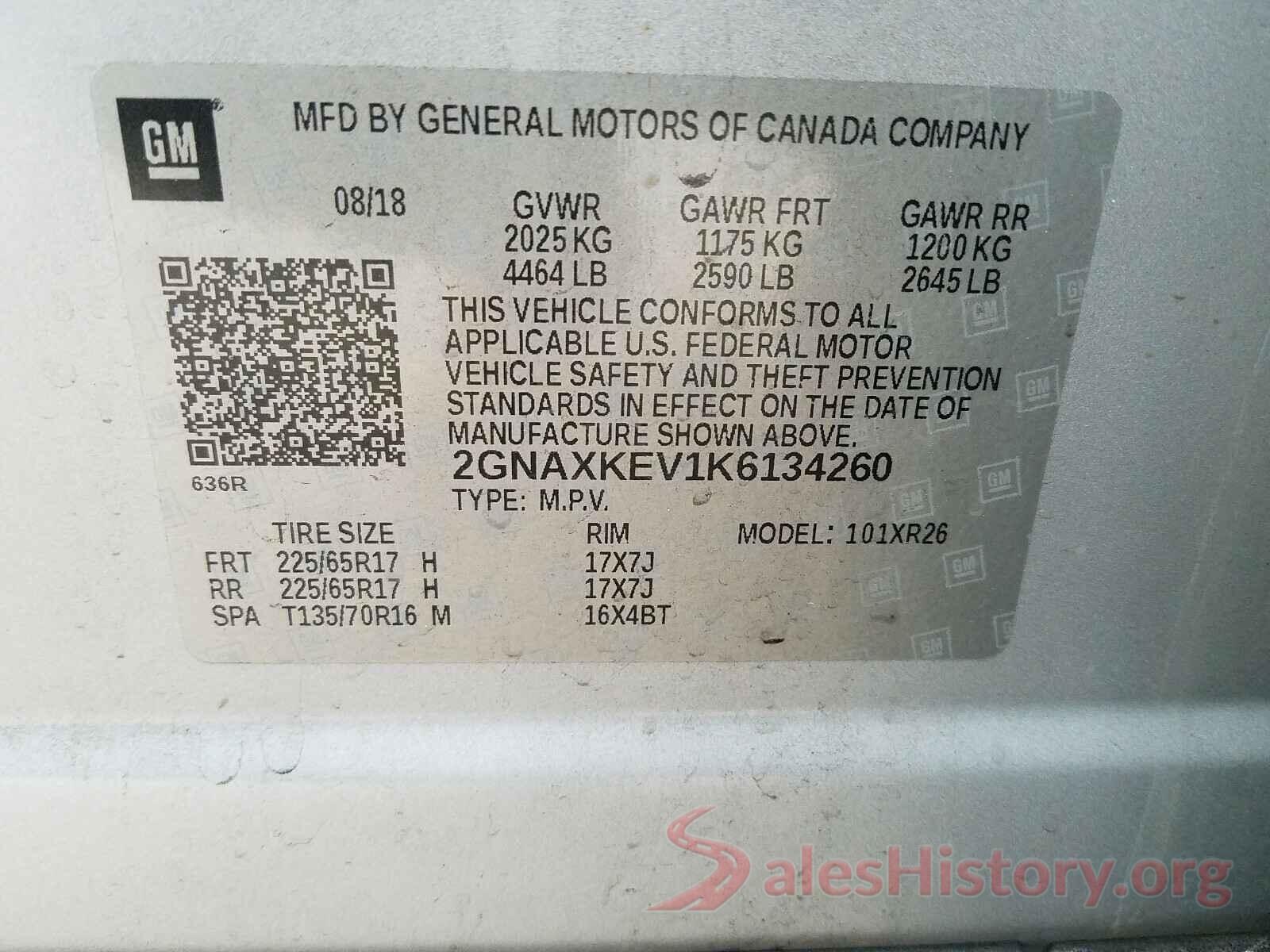 2GNAXKEV1K6134260 2019 CHEVROLET EQUINOX