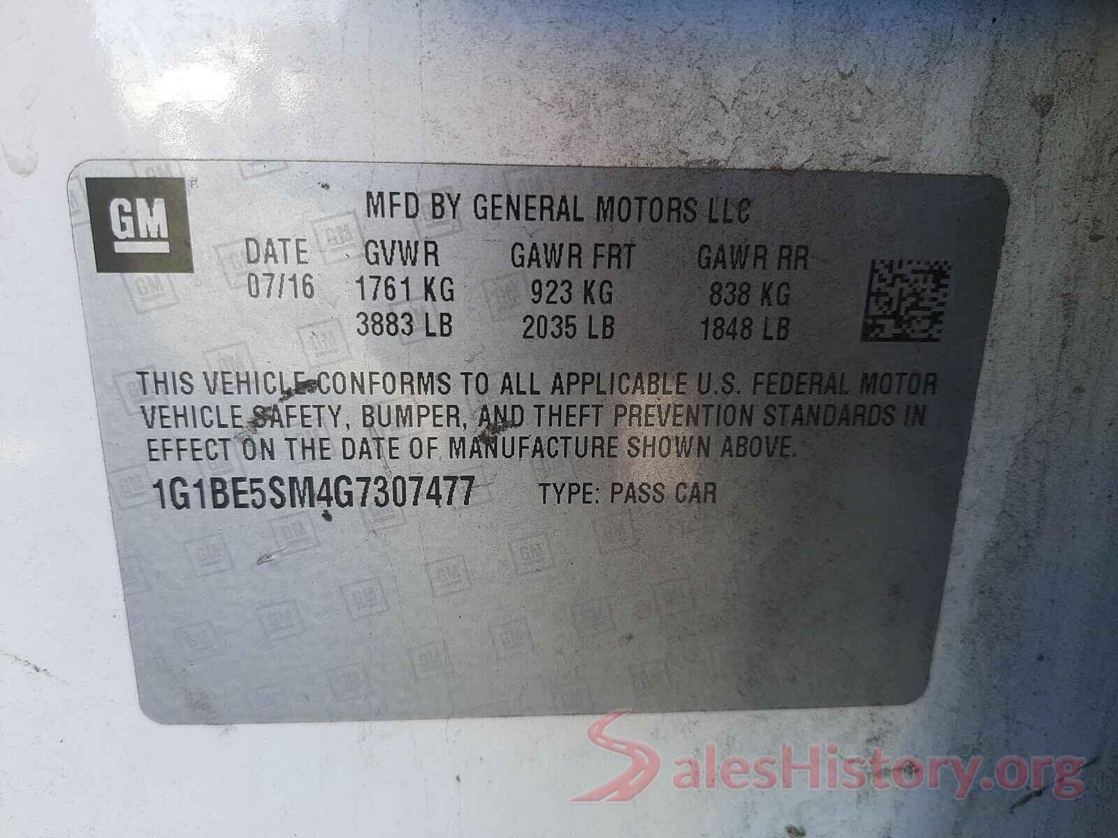 1G1BE5SM4G7307477 2016 CHEVROLET CRUZE