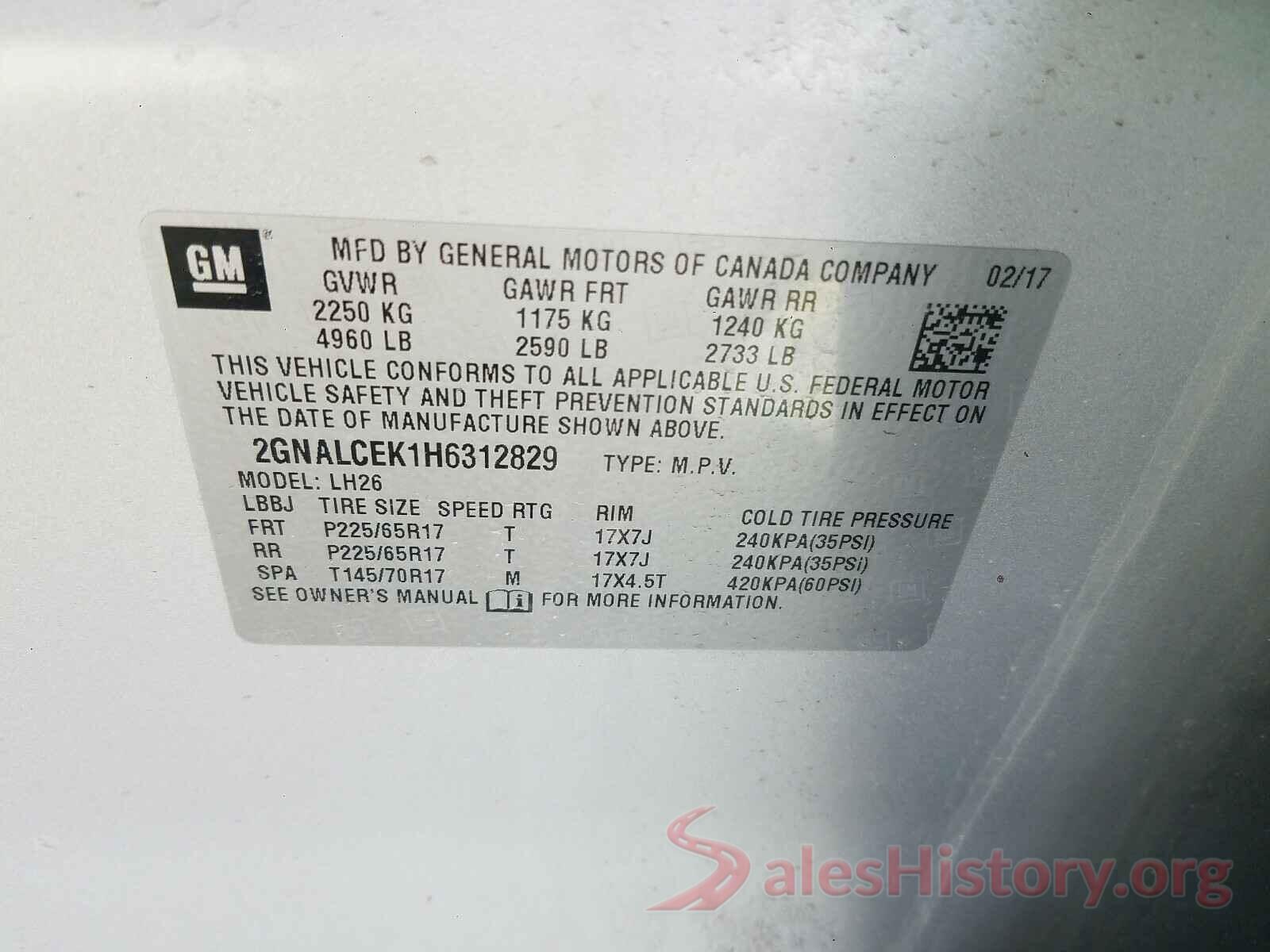 2GNALCEK1H6312829 2017 CHEVROLET EQUINOX