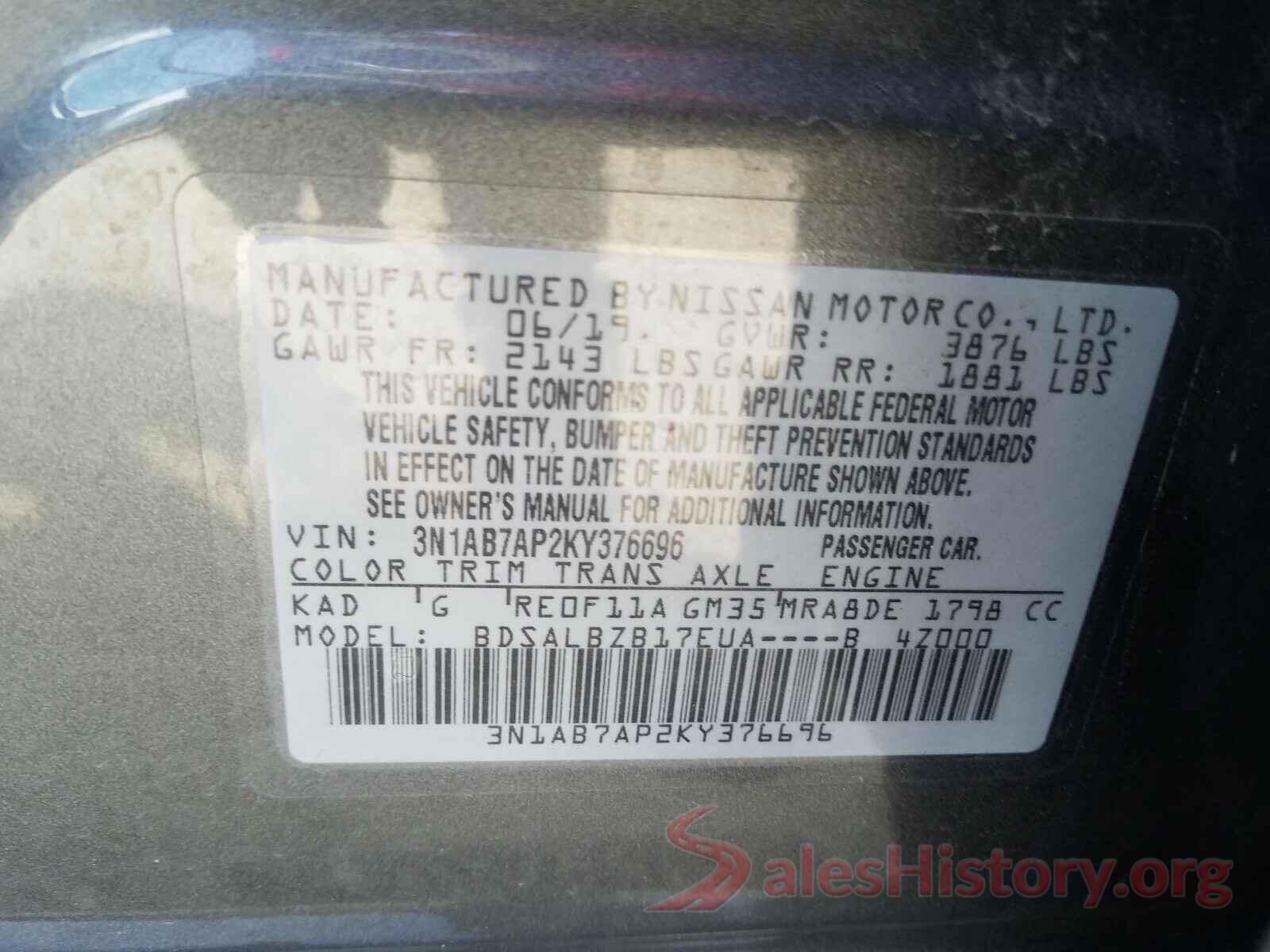 3N1AB7AP2KY376696 2019 NISSAN SENTRA