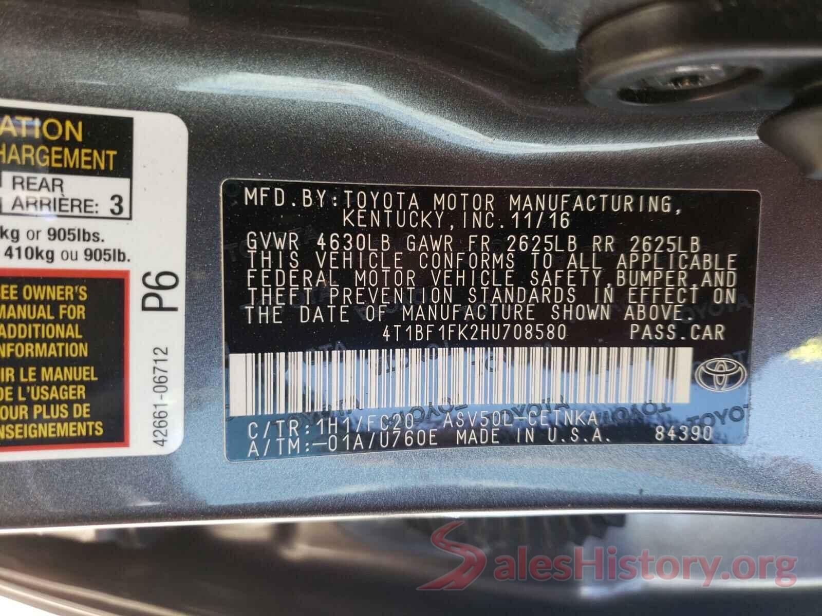 4T1BF1FK2HU708580 2017 TOYOTA CAMRY